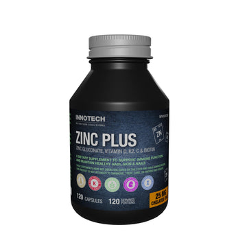 Innotech Nutrition Zinc Plus Immune Hair Skin & Nails Support Chelated Zinc Vitamin D3 & Biotin 120 Vegan Capsules Innotech Nutrition Solutions uk supplements