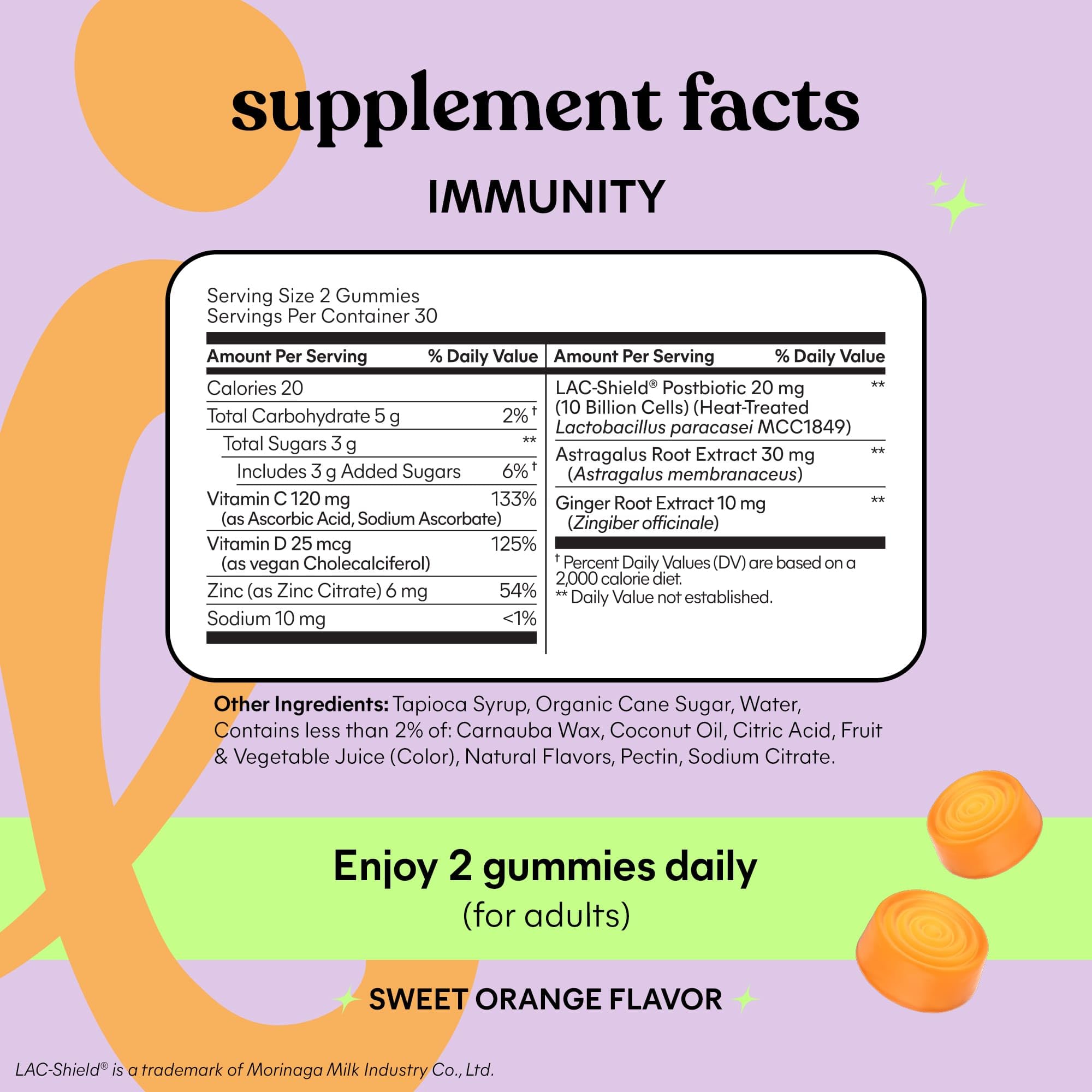 Lemme Immunity Postbiotic Gummies with Vitamin C, Vitamin D (2000 IU), Zinc, 10 Billion Postbiotic Cells, Astragalus for Immune Support - Vegetarian, Gluten Free, Sweet Orange (60 Count) Lemme uk supplements