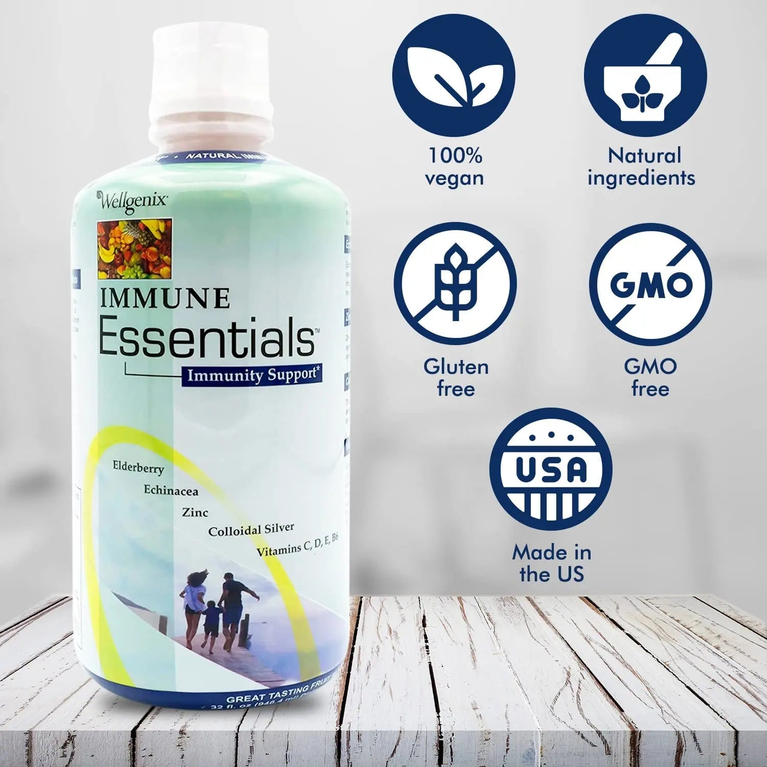 Wellgenix Immune Essentials - Multivitamin Liquid for Men, Women & Kids - Vegan Supplement with Vitamins C, D Elderberry Zinc Wellgenix uk supplements