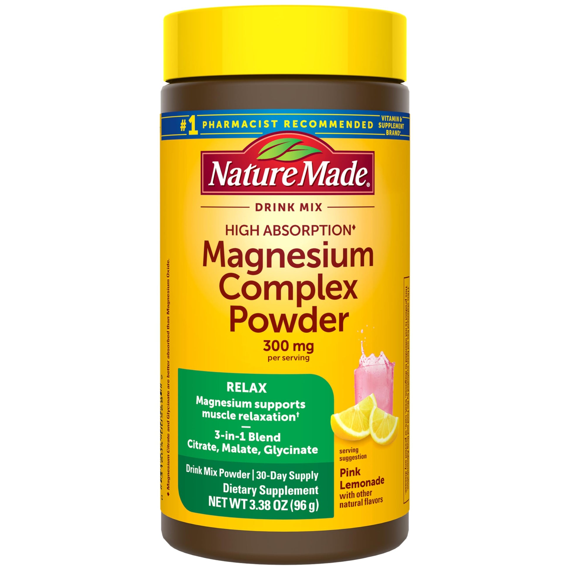 Nature Made High Absorption Magnesium Complex Drink Mix Powder, Magnesium Citrate, Glycinate & Malate 3-in-1 Blend, Pink Lemonade Flavor, 96 g, 30 Day Supply Nature Made uk supplements