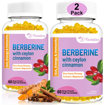 2 Pack Berberine with Ceylon Cinnamon Gummies, 2000mg High Potency Berberine HCI VZOXAINS uk supplements