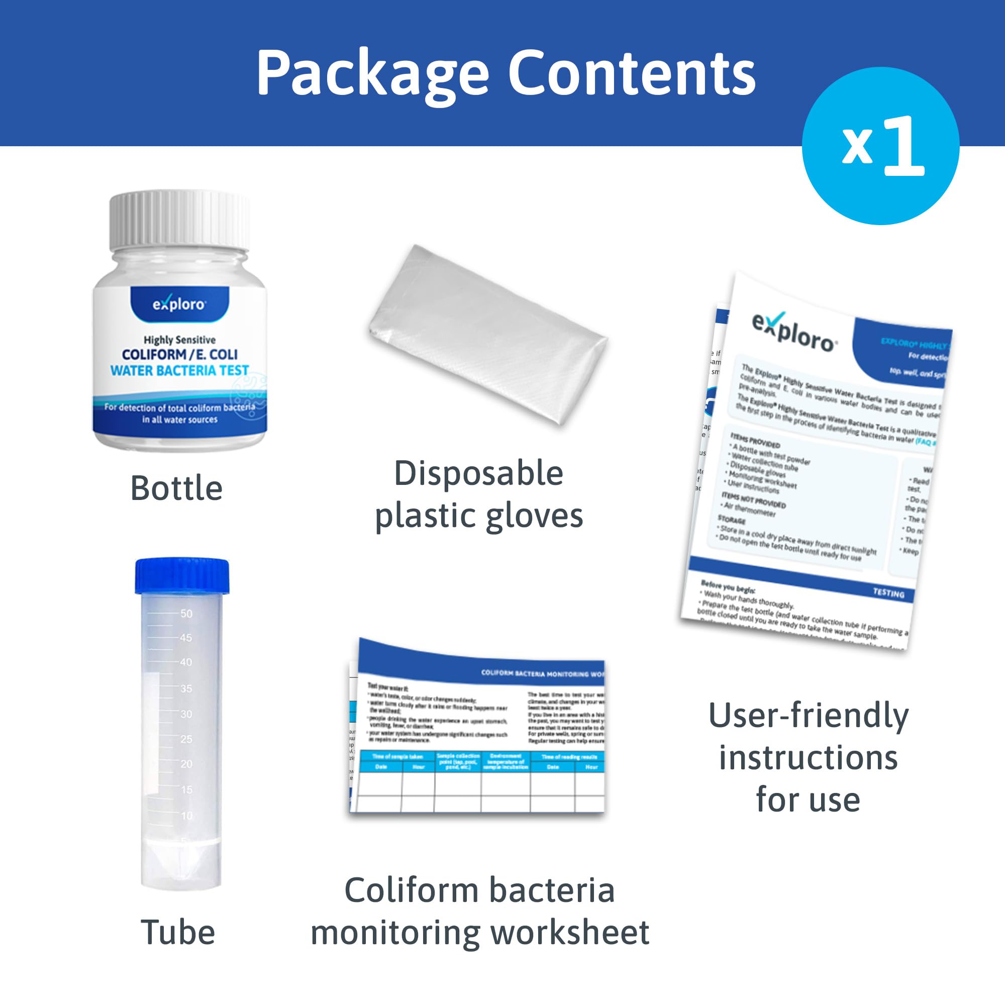 Exploro® Bacteria Water Test Kit, Pond Water Test Kit, Pool Water Testing Kit, Water Testing Kits for Drinking Water for Coliform (E. coli), EPA Approved Pool Test Kit (1 Pack) Exploro uk supplements