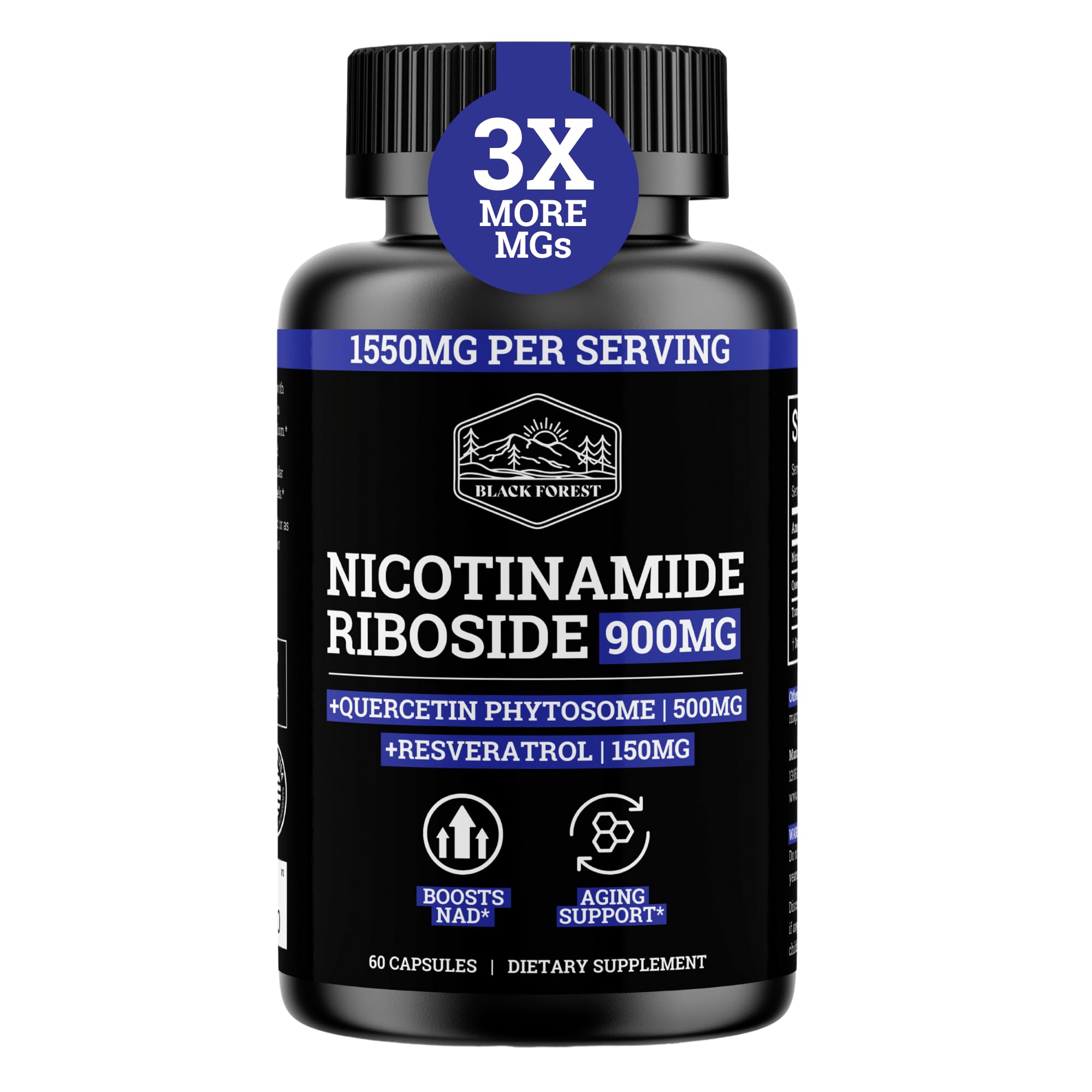 Black Forest NAD Nicotinamide Riboside 900 mg (Liposomal Nicotinamide Riboside 900mg Resveratrol, Quercetin 500mg & 150mg of NAD Resveratrol Supplement) 1550 MGS NR Supplement 900mg NAD+ Black Forest uk supplements