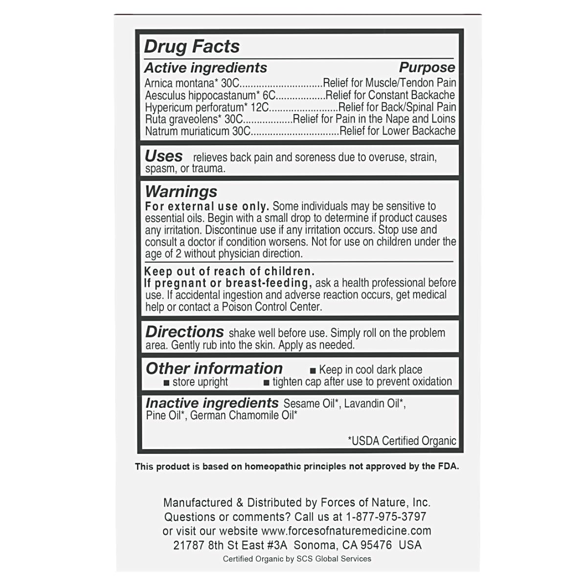 Forces of Nature Natural, Organic Back Pain Relief, w/Arnica & St John's Wort, Fast Acting Anti-Inflammatory Topical Muscle Soother for Lower Back, Sciatica, Neck, Non-GMO, Cruelty-Free, 0.14 Fl Oz Forces of Nature uk supplements