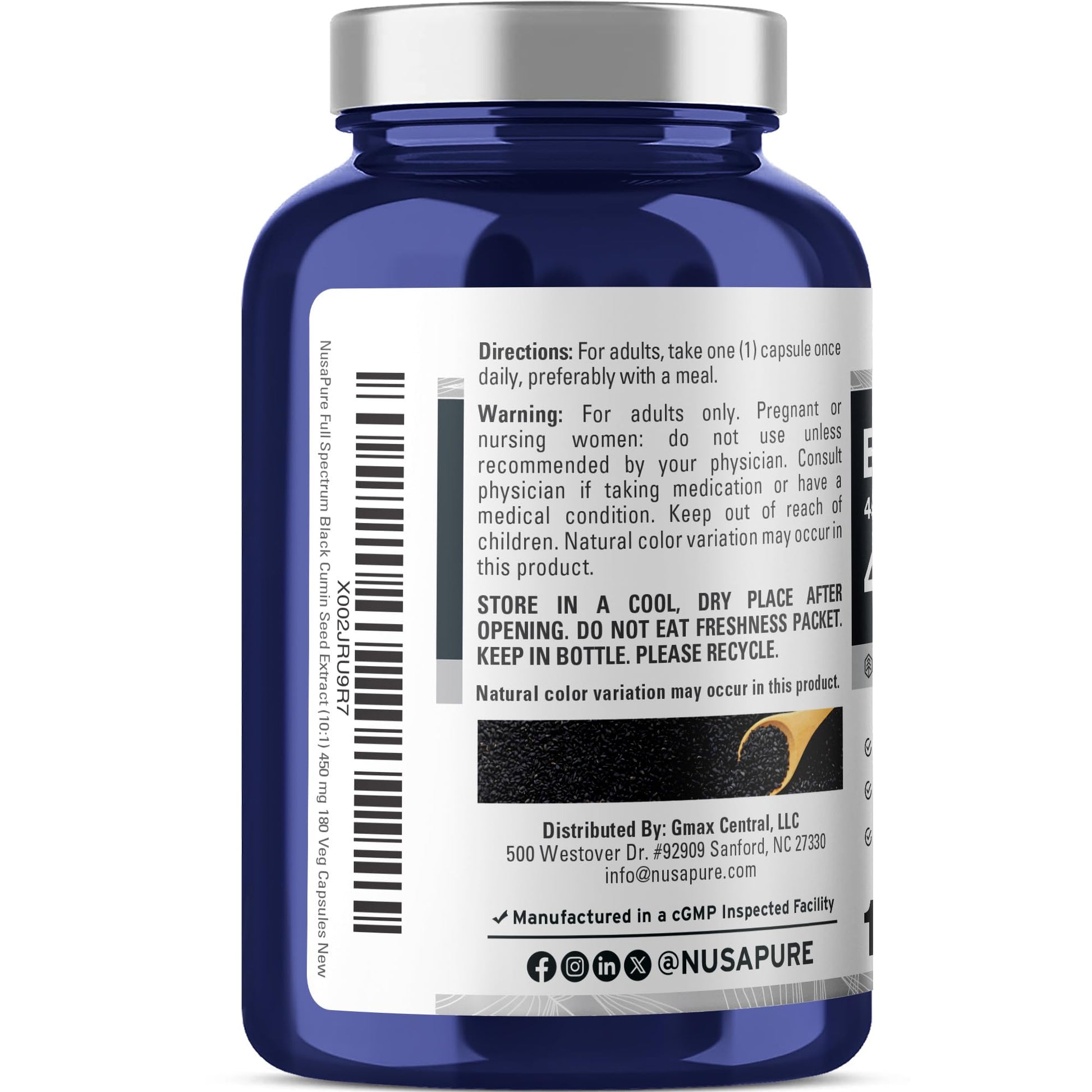 NusaPure Full Spectrum Black Cumin Seed 10:1 Extract, 450 mg Equivalent to 4,500mg 180 Veggie Powder Caps Non-GMO, Vegan Non-Oily NusaPure uk supplements