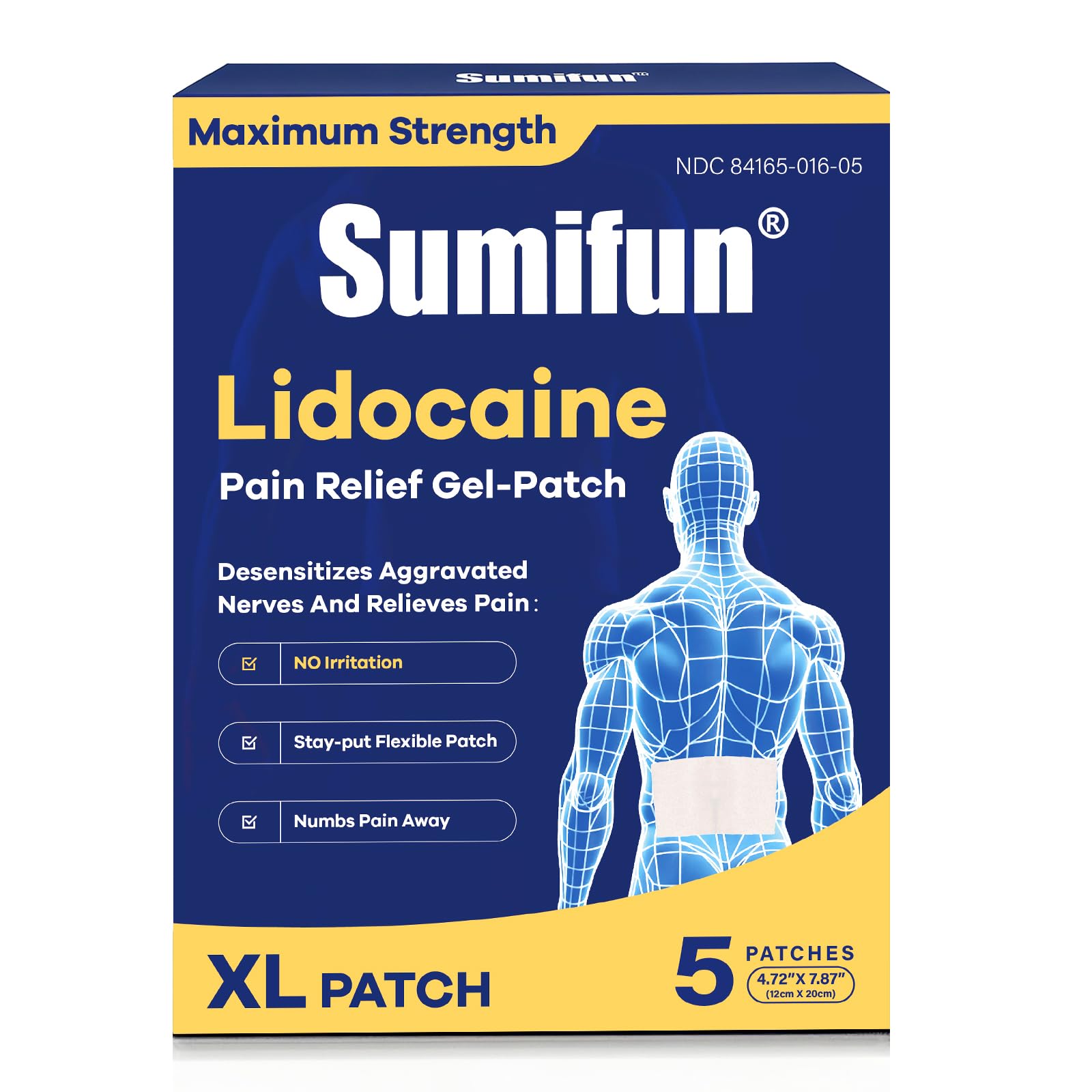 Sumifun XL Lidocaine Patches for Pain Relief, 4% Lidocaine Maximum Strength OTC, Extra Large 4.72"x7.87" for Full Back Pain Patches & Large Areas, 5 Count Sumifun uk supplements