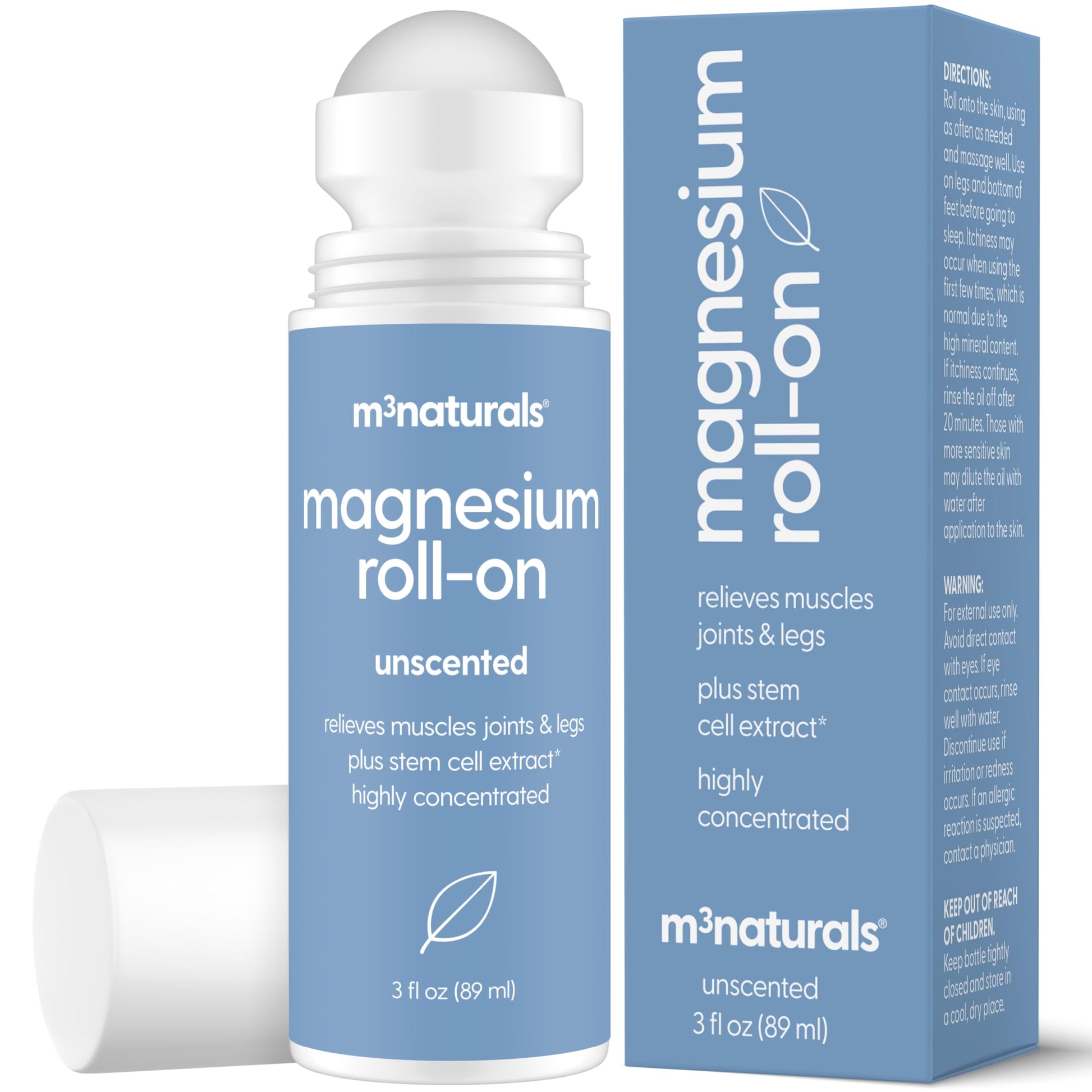 Magnesium Roll On for Adults & Kids, Easy Application for Sore Muscles, Feet, Joints and Leg Cramps, Helps with Sleeping and Post-Workout Recovery, for Sensitive Skin, 3 fl oz, by M3 M3 Naturals uk supplements