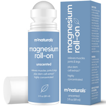 Magnesium Roll On for Adults & Kids, Easy Application for Sore Muscles, Feet, Joints and Leg Cramps, Helps with Sleeping and Post-Workout Recovery, for Sensitive Skin, 3 fl oz, by M3 M3 Naturals uk supplements
