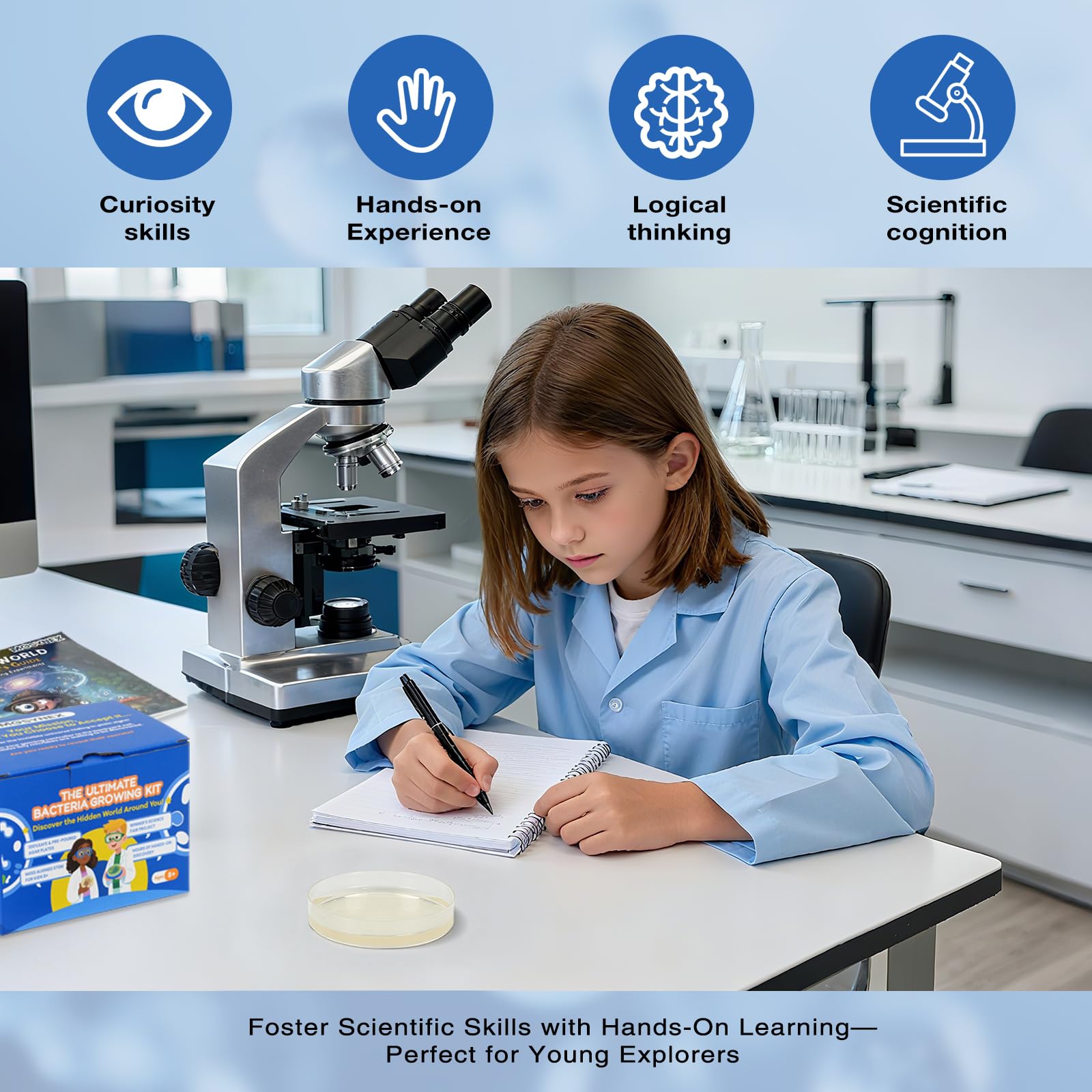 Giant Microbiology Bacteria Science Kit for Kids:2 XL 150mm Prepoured Nutrient Agar Plates, Petri Dishes with Agar & Colony Characteristics Poster for School Projects & Educational Gifts Mosynex uk supplements