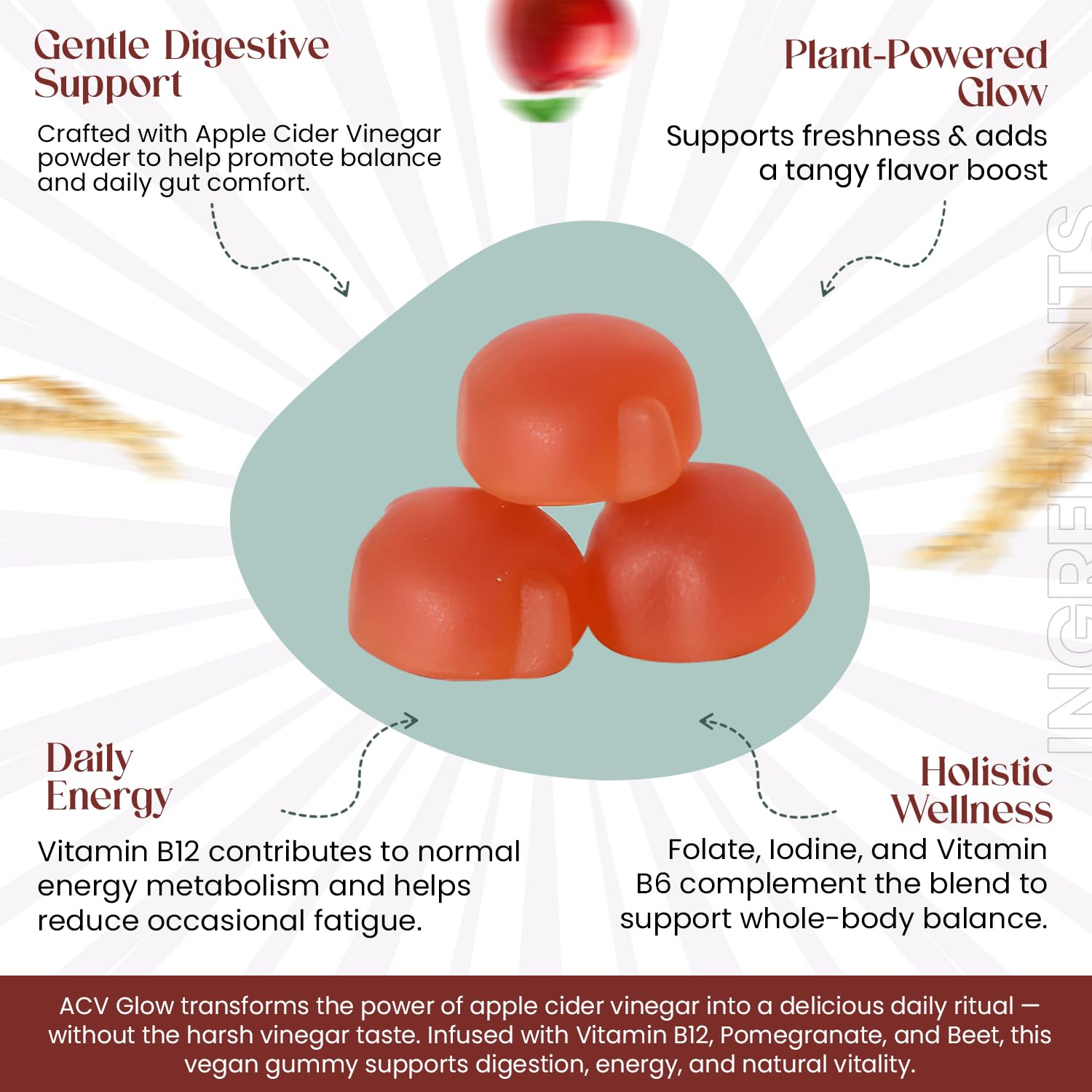Everé ACV Glow Gummies – Apple Cider Vinegar with B12, B6, Iodine, Folate, Beetroot & Pomegranate – Daily Wellness Support for Energy & Balance The EverÉ Natural Alchemy uk supplements