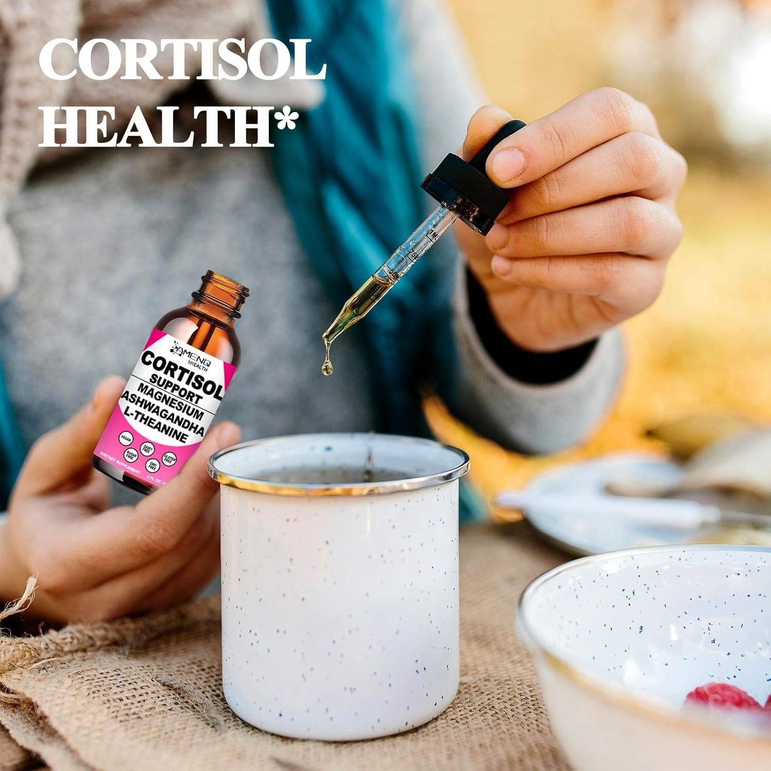 Cortisol Supplement Liquid Drops, 17-in-1 Cortisol Reducer w. Ksm-66 Ashwagandha Theanine Rhodiola Rosea Magnesium Phosphatidylserine, Hormone Balanced & Lower Cortisol for Women Calm* Relaxation AMENQ hHEALTH uk supplements