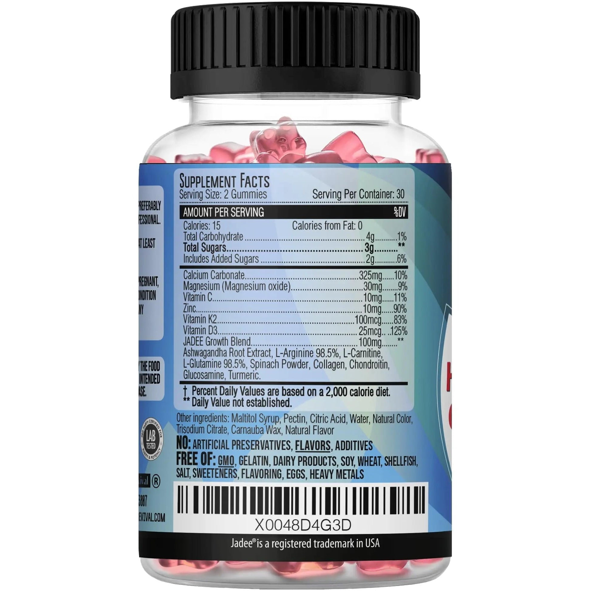 Jadee Height Growth Gummies for Teens & Kids Calcium 325mg, Teen Vitamins D3,K2,C, Magnesium, Ashwagandha, Zinc, L-Arginine Jadee uk supplements