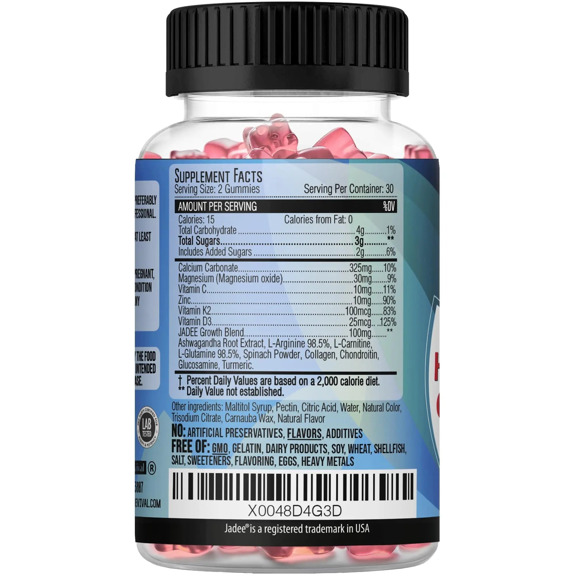 Jadee Height Growth Gummies for Teens & Kids Calcium 325mg, Teen Vitamins D3,K2,C, Magnesium, Ashwagandha, Zinc, L-Arginine Jadee uk supplements