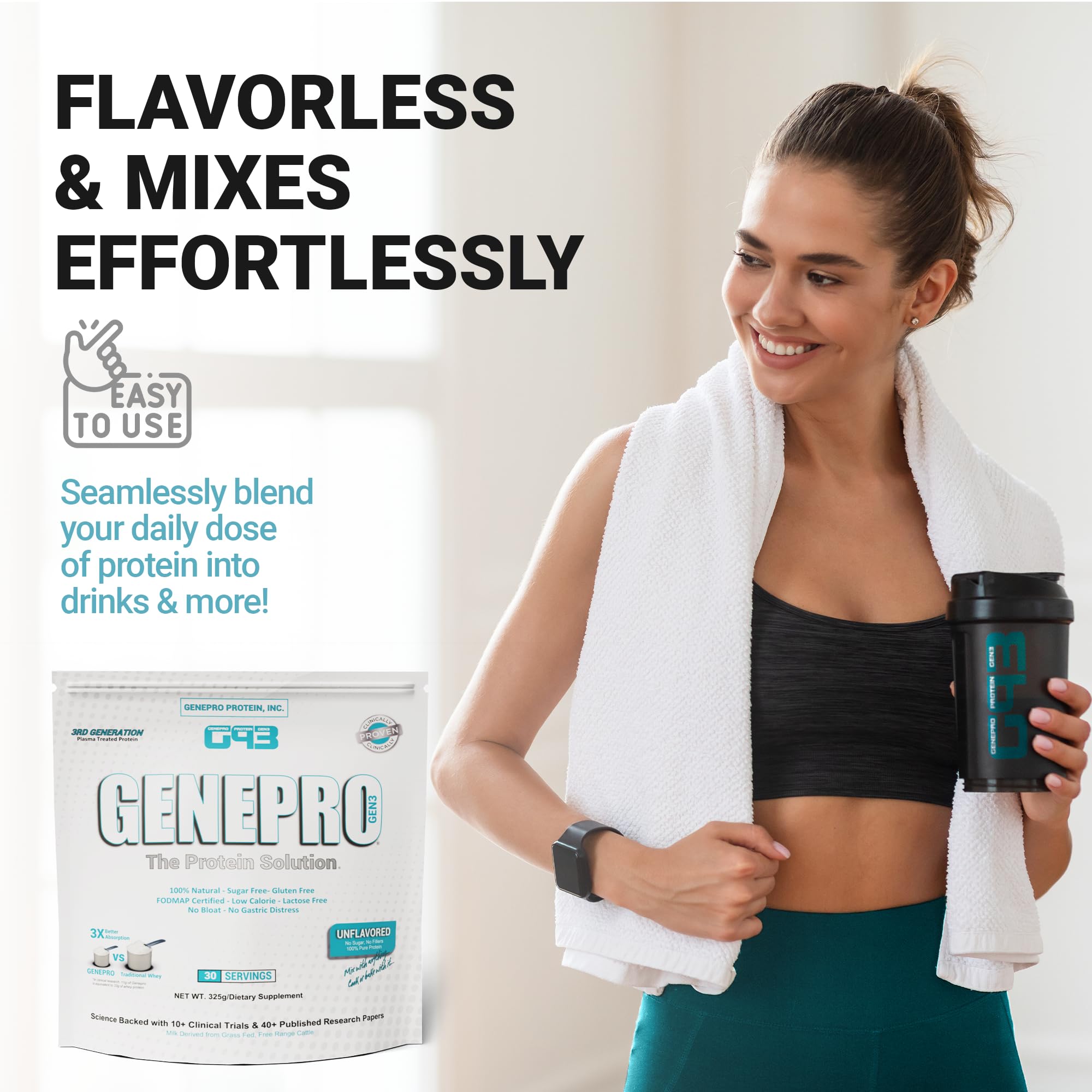 Genepro Unflavored Protein Powder - New Formula - Lactose-Free, Gluten-Free, & Non Genepro Gen. 3 The Protein Solution uk supplements