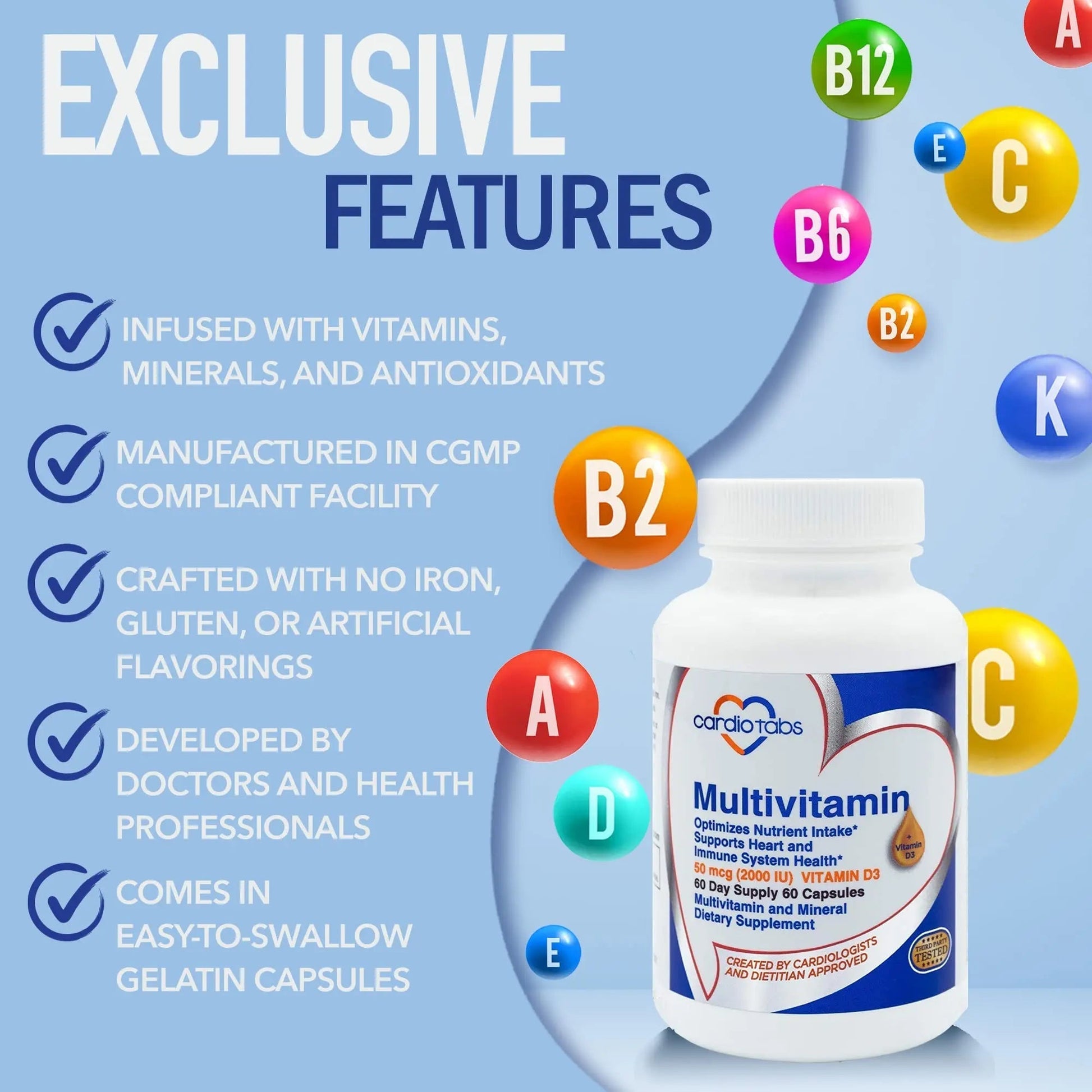 Cardiotabs Multivitamin - Heart and Immunity Supplements for Men & Women, Multivitamin for Men & Women, with Minerals B-Vitamin Complex CardioTabs uk supplements