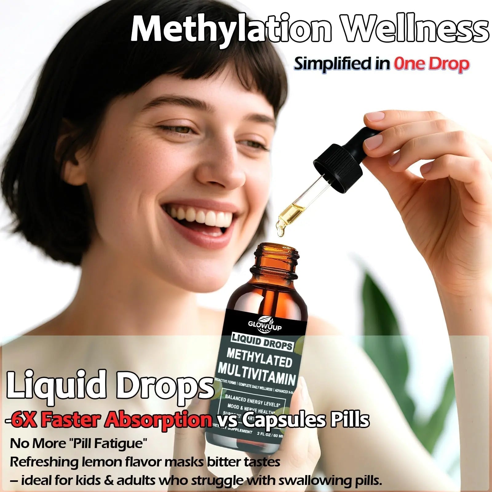 Multivitamin for Women & Men, Methylated Multivitamins & Multiminerals liquid Drops with Methylfolate B12 B2 Vitamin C E D3 K2 GLOVVUUP uk supplements