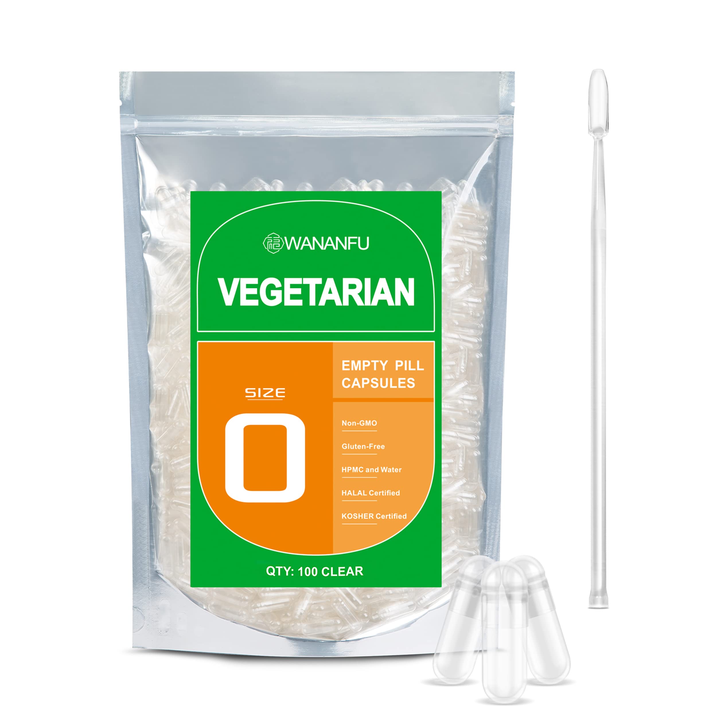 wananfu Size 0 Empty Capsules Vegetarian (100 Count) Bundle with Micro Lab Spoon, Clear Fillable Veggie Pill Capsules Size 0 for Making Your Own Supplements wananfu uk supplements