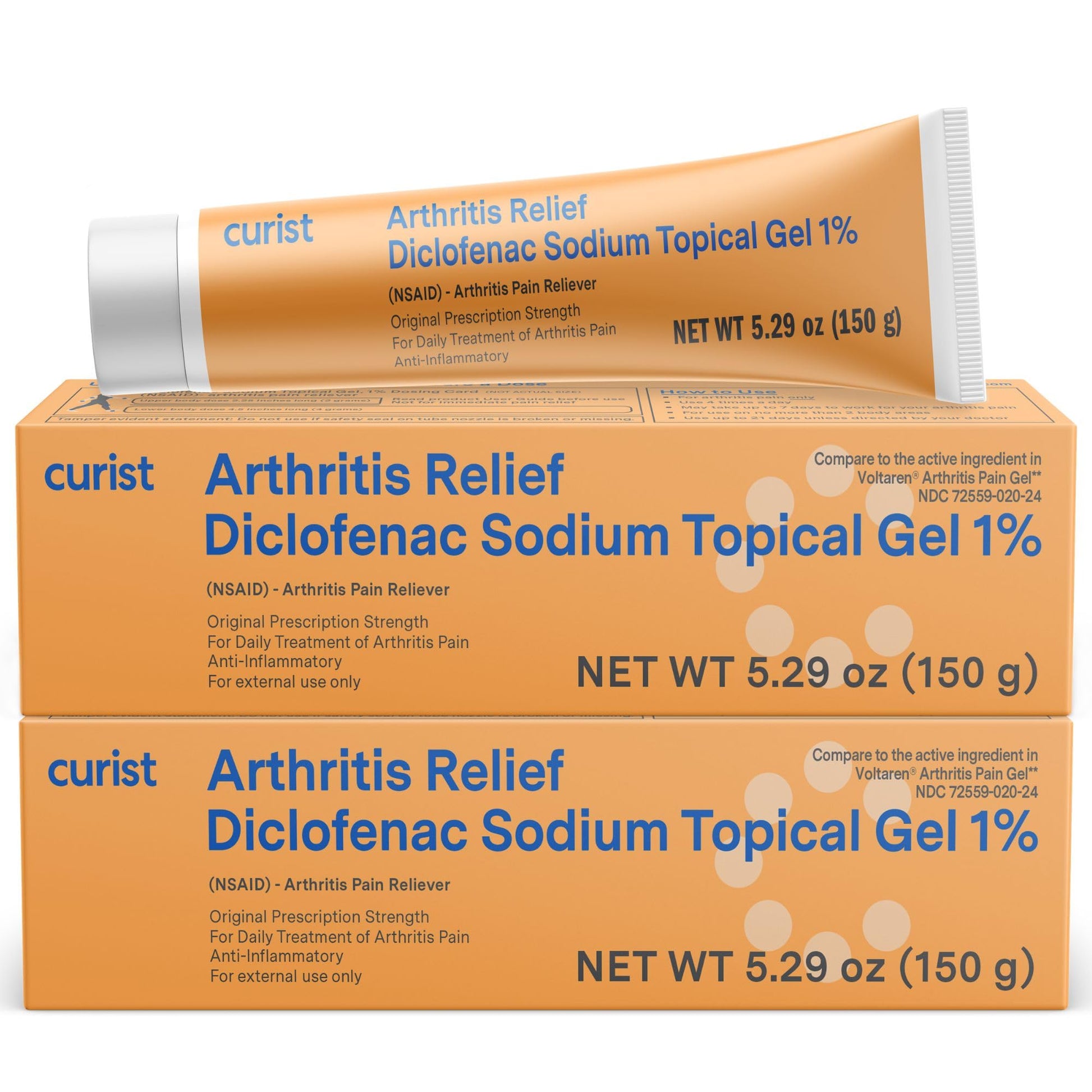 Curist Diclofenac Sodium Topical Gel 1 Percent 150g - Joint Pain Relief for Hand Pain, Foot, Knee Pain, Elbow, or Ankle Discomfort - 1% Gel - 2 Pack Curist uk supplements