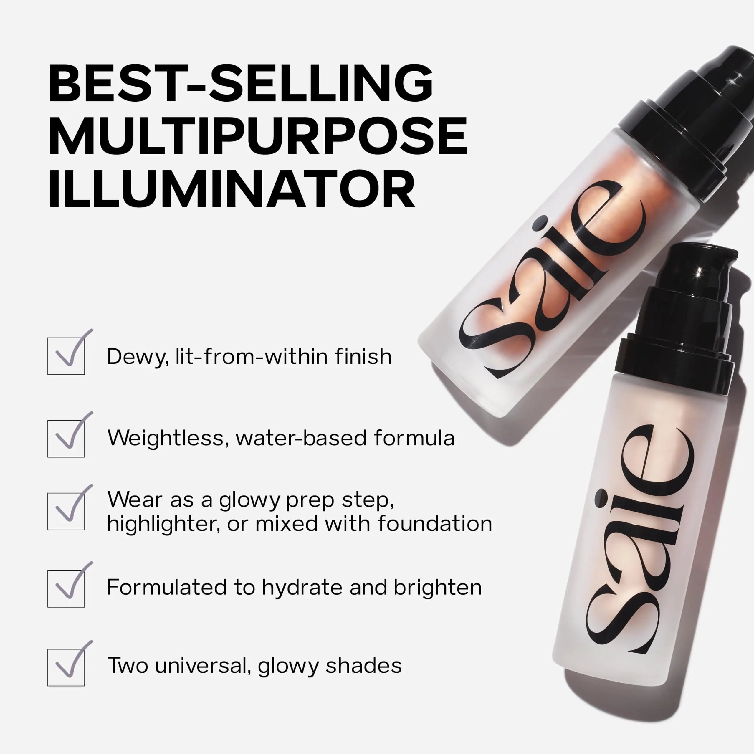 Saie Mini Glowy Super Gel Lightweight llluminator & Makeup Primer - Sunglow (0.5 oz) + Dew Blush - Lightweight Liquid Blush with a Blendable + Buildable Cream Finish - Sweetie (.40 oz) Saie uk supplements