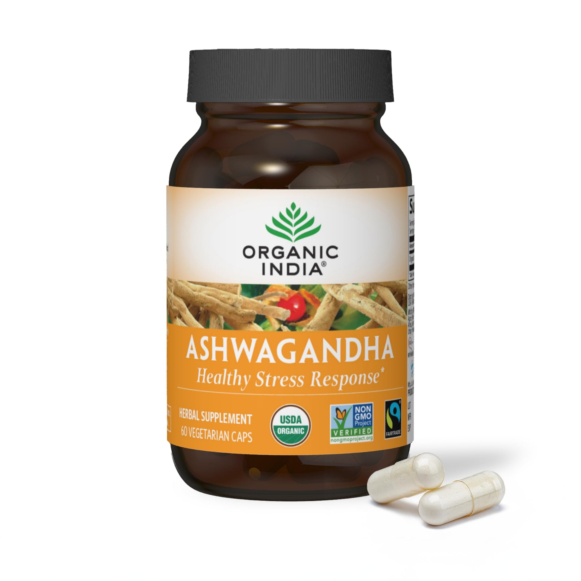 ORGANIC INDIA Ashwagandha Capsules - Organic Ashwagandha Supplement - Vegan Ashwagandha Root, Gluten-Free, Kosher, Non-GMO, Supports Stress Relief, Energy, and Sleep - 60 Capsules ORGANIC INDIA uk supplements
