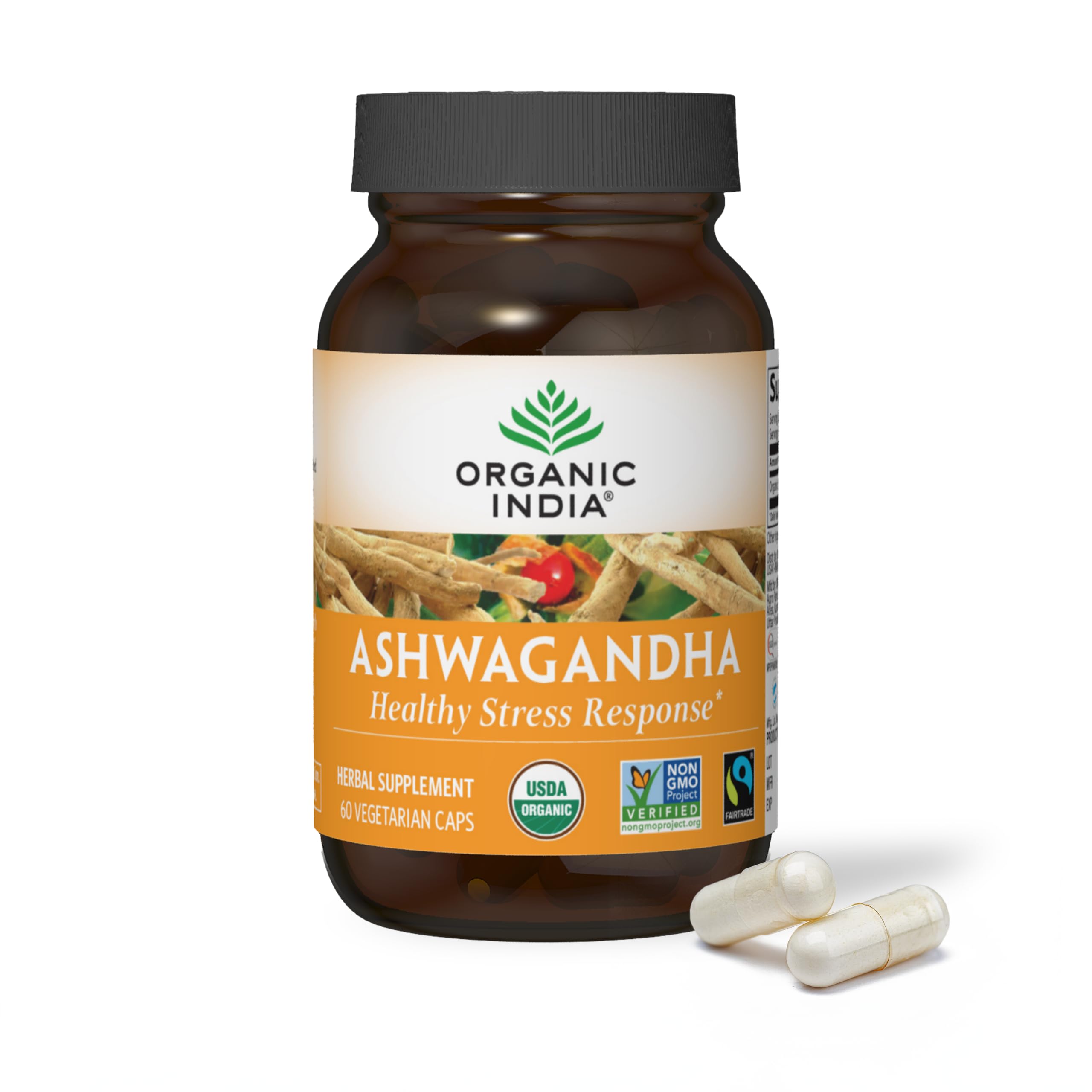 ORGANIC INDIA Ashwagandha Capsules - Organic Ashwagandha Supplement - Vegan Ashwagandha Root, Gluten-Free, Kosher, Non-GMO, Supports Stress Relief, Energy, and Sleep - 60 Capsules ORGANIC INDIA uk supplements
