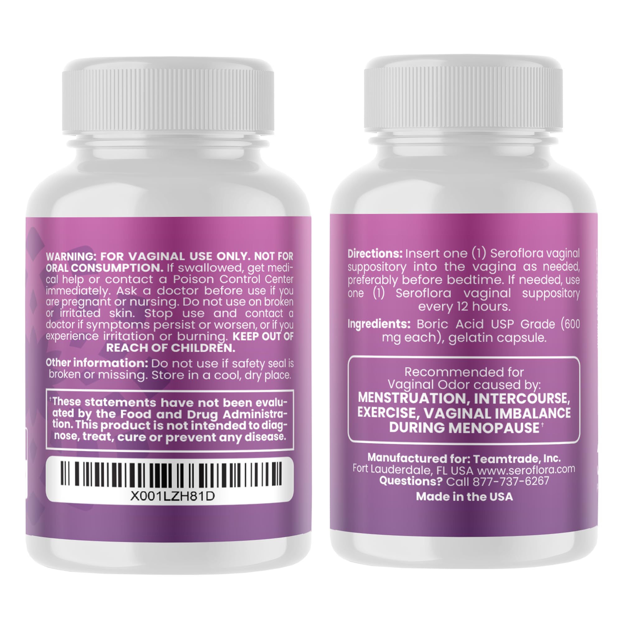 Seroflora Boric Acid 600mg Feminine Capsules, Feminine pH Support, Intimate Freshness for Women, Fast-Dissolving Capsules (30 Count) with Applicators (28 Count) SEROVERA uk supplements