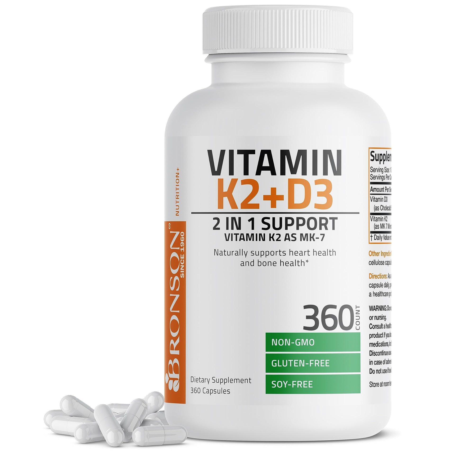 Bronson Vitamin K2 (MK7) with D3 Supplement Non-GMO Formula 5000 IU Vitamin D3 Bronson uk supplements