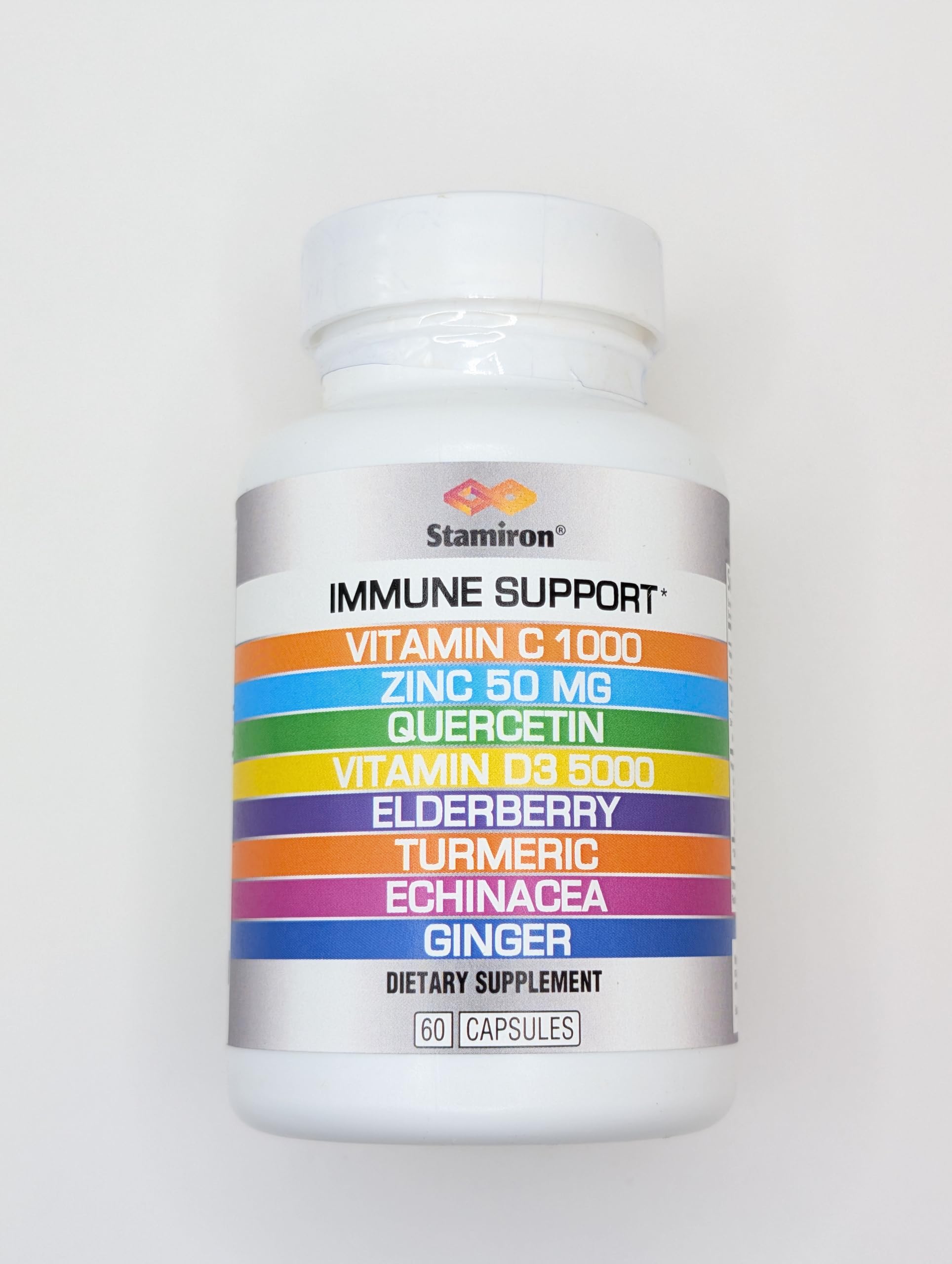 8 in 1 Immune Support with Quercetin Zinc 50mg Vitamin C 1000mg Vitamin D3 5000 IU and Elderberry Echinacea Ginger for Adults Kids - VIT D Supplement Veg Capsules Stamiron uk supplements