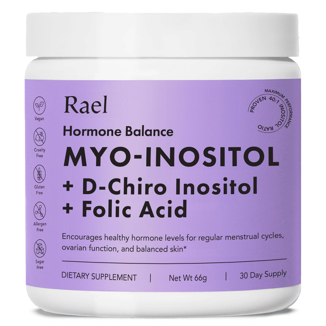 Rael Hormone Balance for Women, Inositol Powder Supplement - Vitamin B8, 40:1 Proven Ratio, Folic Acid for Ovarian Function (30 Servings) Rael uk supplements