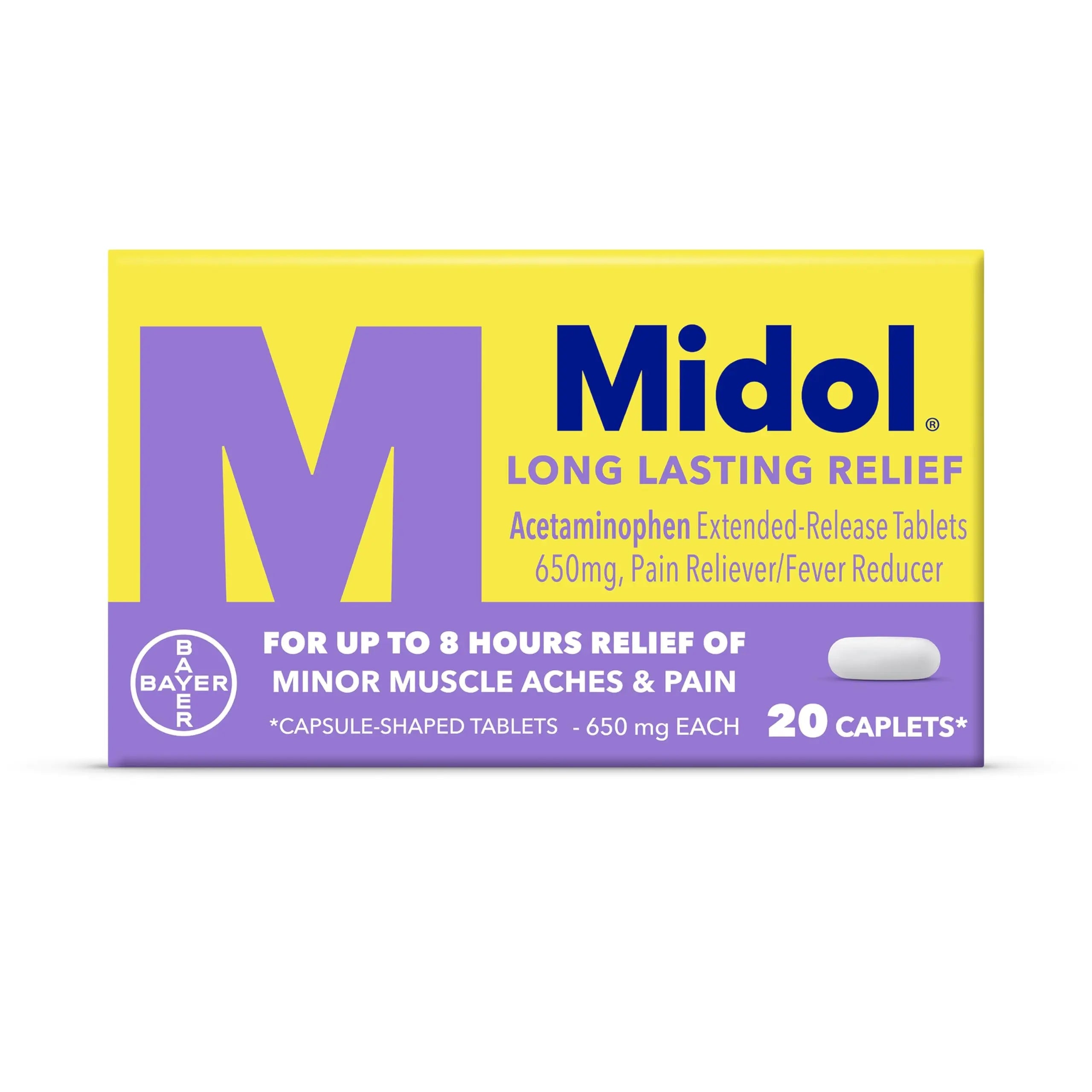 Midol Long Lasting Relief 20ct: Midol Long Lasting Relief, Menstrual Symptom Reliever & Fever Reducer, Caplets with Acetaminophen for Menstrual Pain Relief - 20 Count (Packaging May Vary) Midol uk supplements