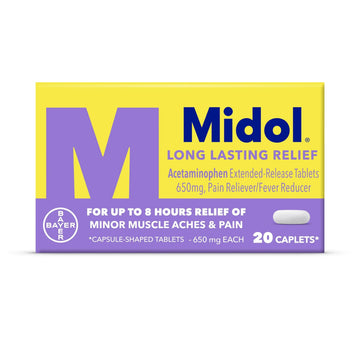 Midol Long Lasting Relief 20ct: Midol Long Lasting Relief, Menstrual Symptom Reliever & Fever Reducer, Caplets with Acetaminophen for Menstrual Pain Relief - 20 Count (Packaging May Vary) Midol uk supplements
