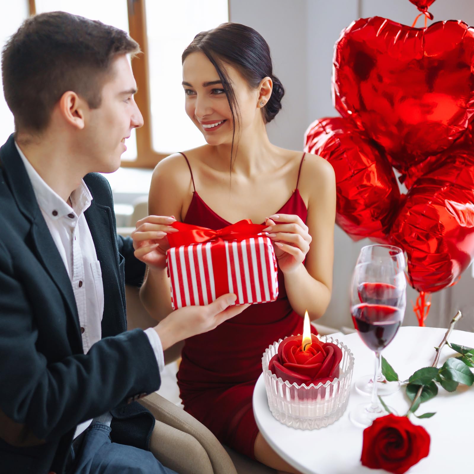 Red Rose Candle in Rippled Glass Jar for Valentine's Day Gifts, English Pear& Freesia Scented Candles Peytanger uk supplements