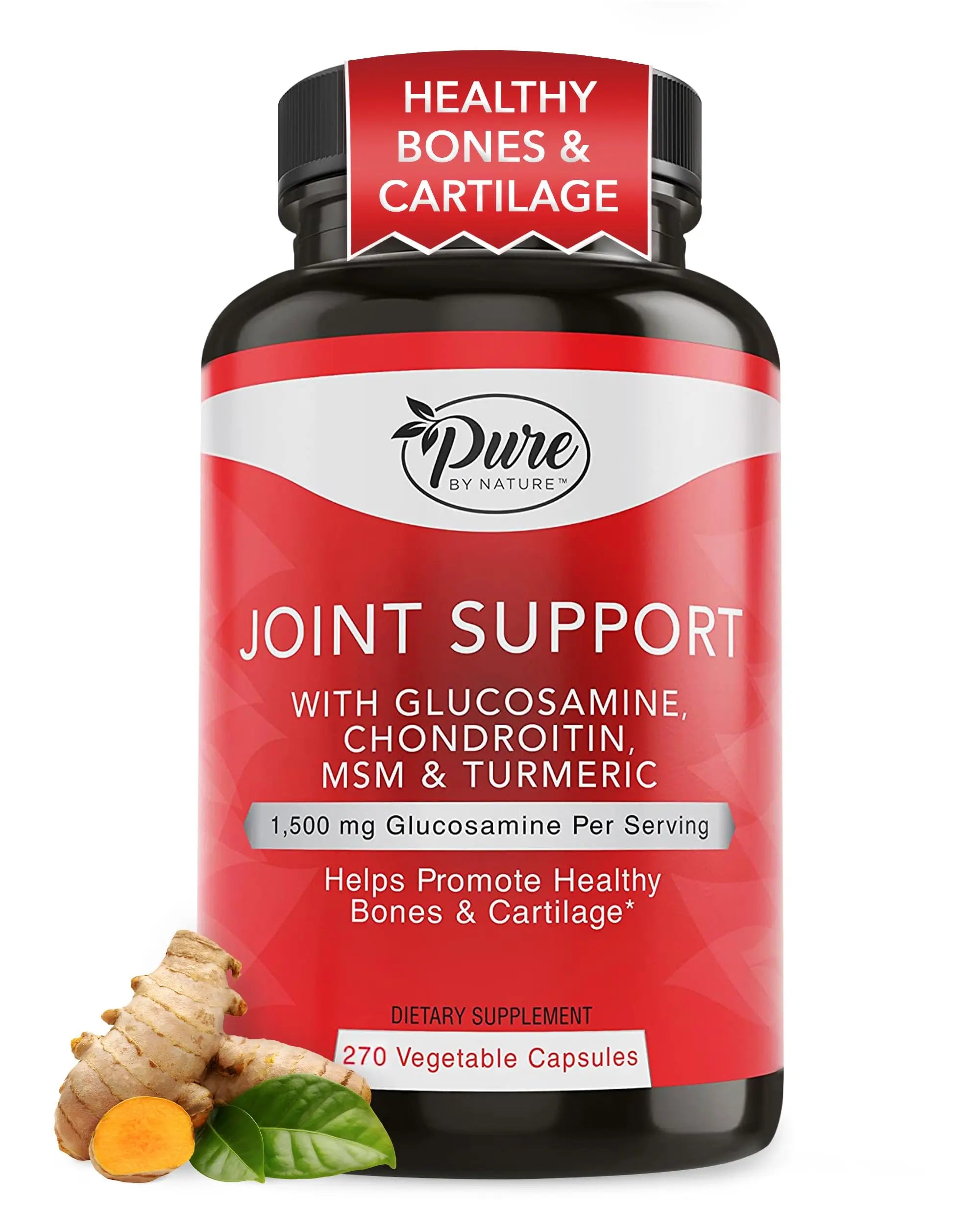 Pure By Nature Joint Support, Glucosamine with Chondroitin Turmeric MSM Boswellia Supplement, 270 Capsules Pure By Nature uk supplements