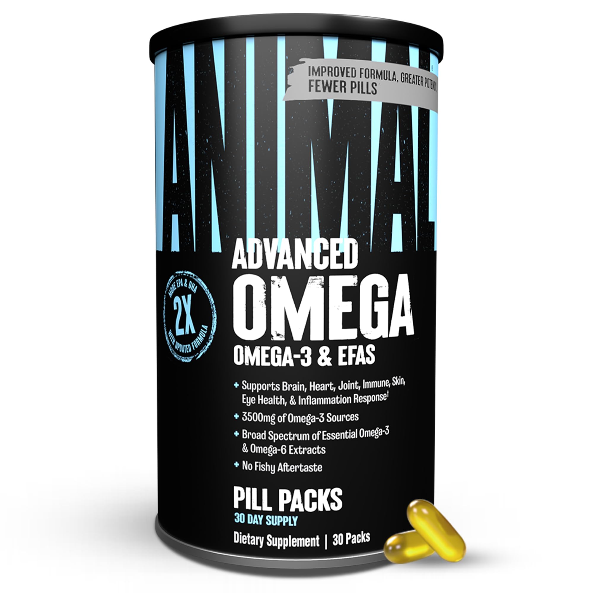 Animal Advanced Omega 3 Fatty Acids - 3500mg EPA DHA Fish Oil Omega 3 Supplement for Women & Men High Potency Blend with CLA GLA ALA for Brain Skin Eye Immune Joint Health 30 Pill Packs Animal uk supplements