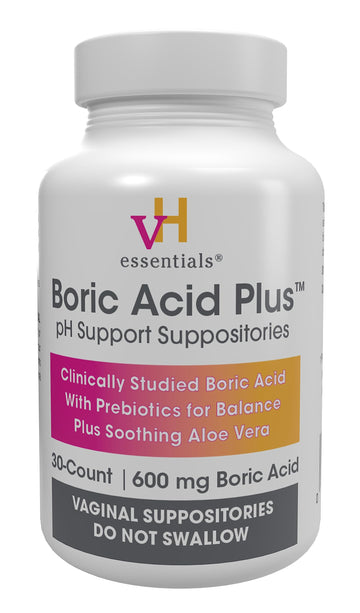 vH Essentials Boric Acid Plus Vaginal Suppositories, Prebiotic Infused with Soothing Aloe Vera, pH Support Formula Fights Odor and Promotes Freshness, 600mg Boric Acid, 30 Count vH essentials uk supplements