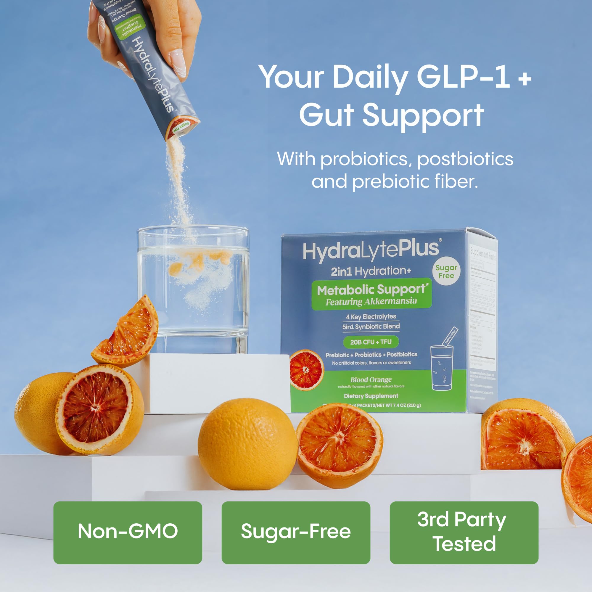 Hydralyte Plus Metabolic Support - GLP-1 Weight Loss Management and Gut Health - 5in1 Probiotic Blend - Akkermansia Muciniphila + Prebiotic Fiber + Electrolytes - Sugar Free (30 Packets) Hydralyte uk supplements