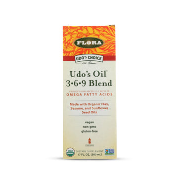 Flora - Udo's Choice Omega 369 Oil Blend, Made with Organic Flax, Sesame & Sunflower Seed Oils, Plant-Based Vegan Omega Fatty Acids, Based on Ideal 2:1:1 Ratio, 17-fl, oz. Glass Bottle Flora uk supplements