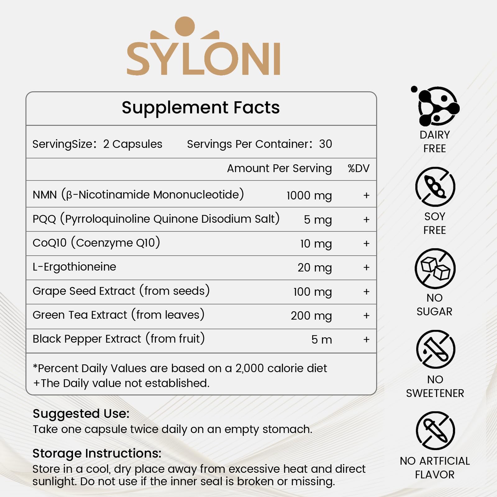Syloni NMN Supplement 1000mg, 99% Pure NMN 4-in-1 NAD+ Booster with PQQ, CoQ10, L-Ergothioneine, 60 Capsules Nicotinamide Mononucleotide - Anti-Aging, Energy Boost, DNA Repair for Adults, Vegan Syloni uk supplements