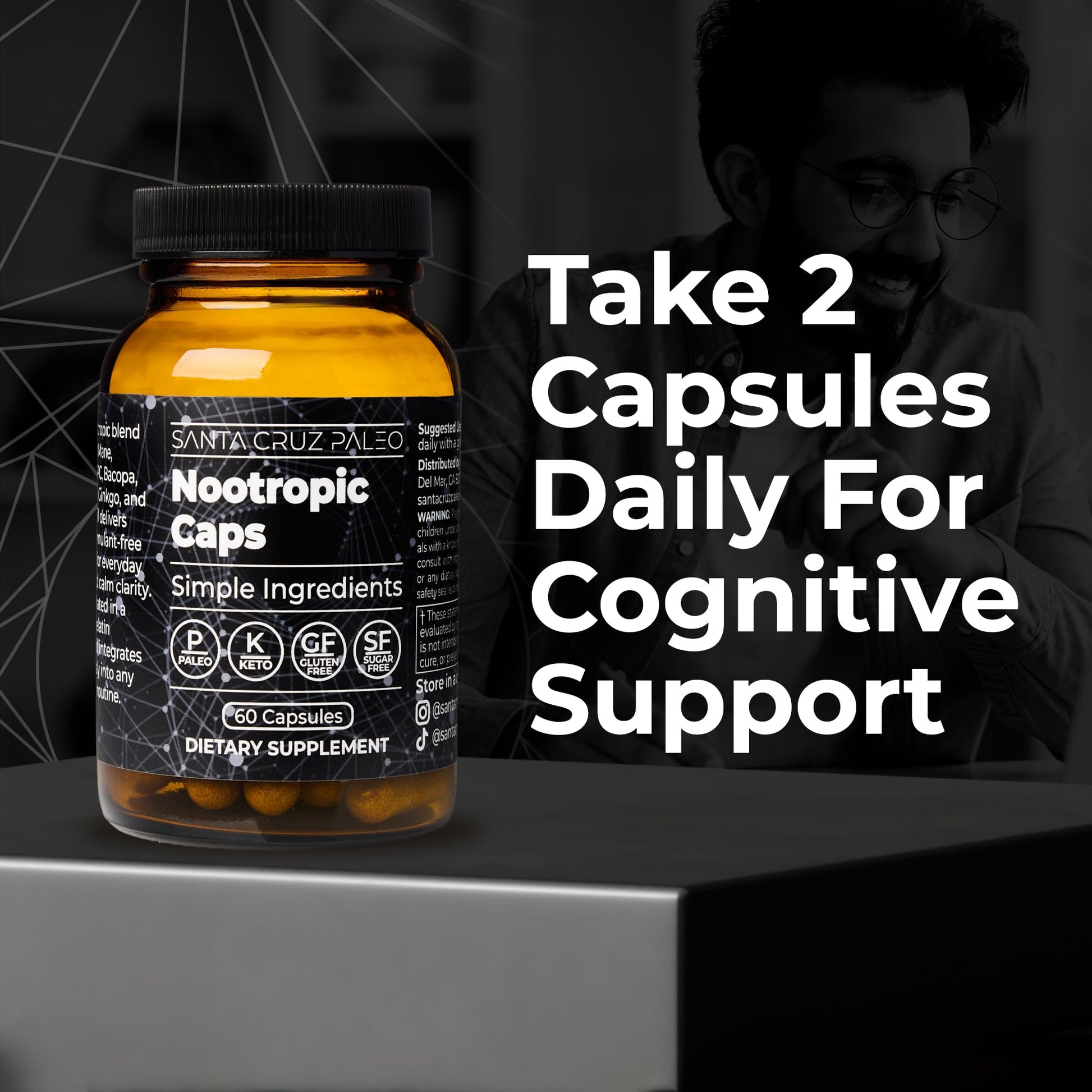 Santa Cruz Paleo Nootropic Capsules – Lions Mane, Alpha GPC, Panax Ginseng & Ginkgo Biloba for Focus, Memory, Mental Clarity & Energy – Keto, Paleo, Gluten Free Brain Supplement, 60 Caps Santa Cruz Paleo uk supplements
