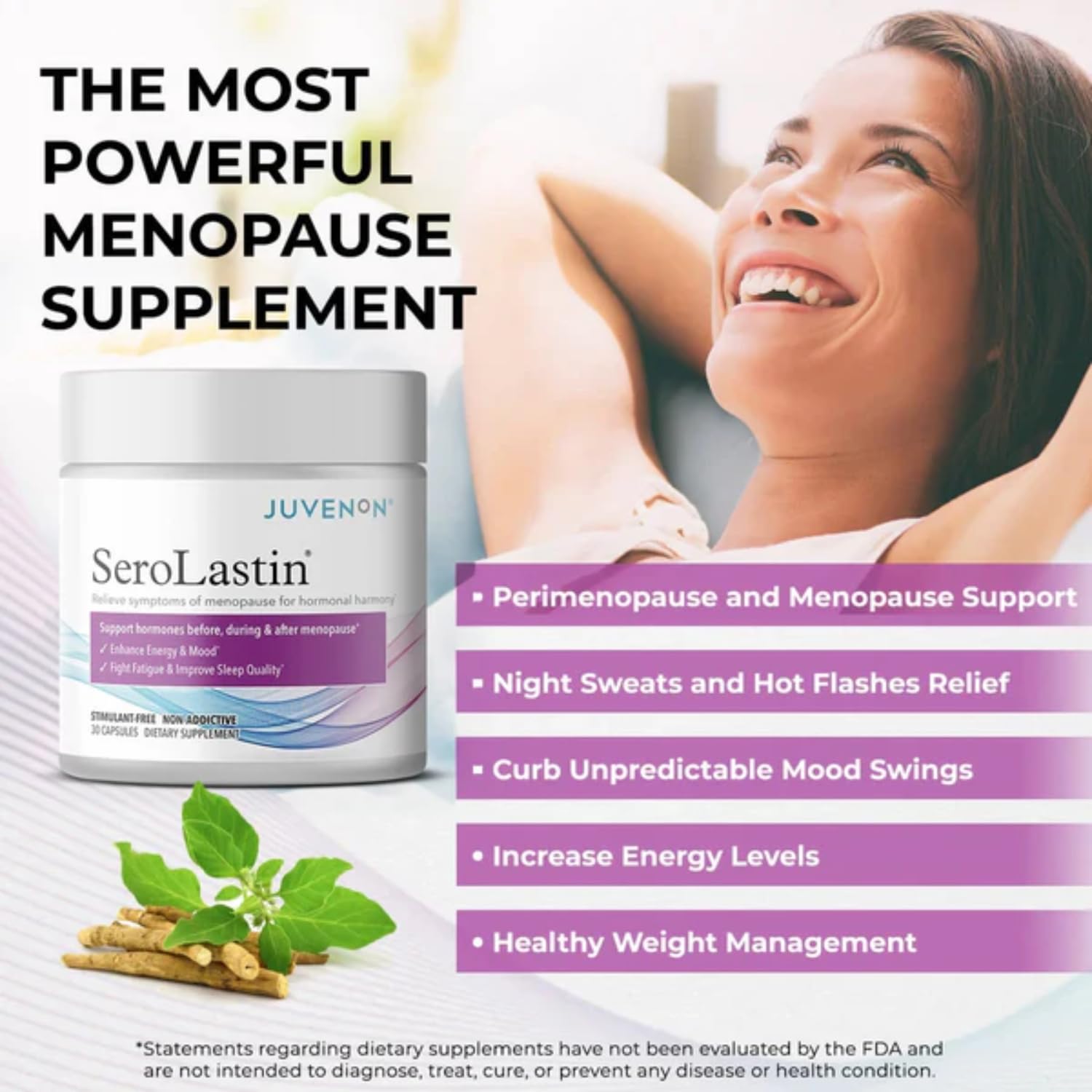 Juvenon Menopause Supplements for Women Mood Support, Hot Flashes Relief, Peri-Menopausal Support, Hormone Balance, Promote Calm, Energy, Clarity, Sleep, Natural Herbal Supplement, (30 Capsules) Juvenon uk supplements