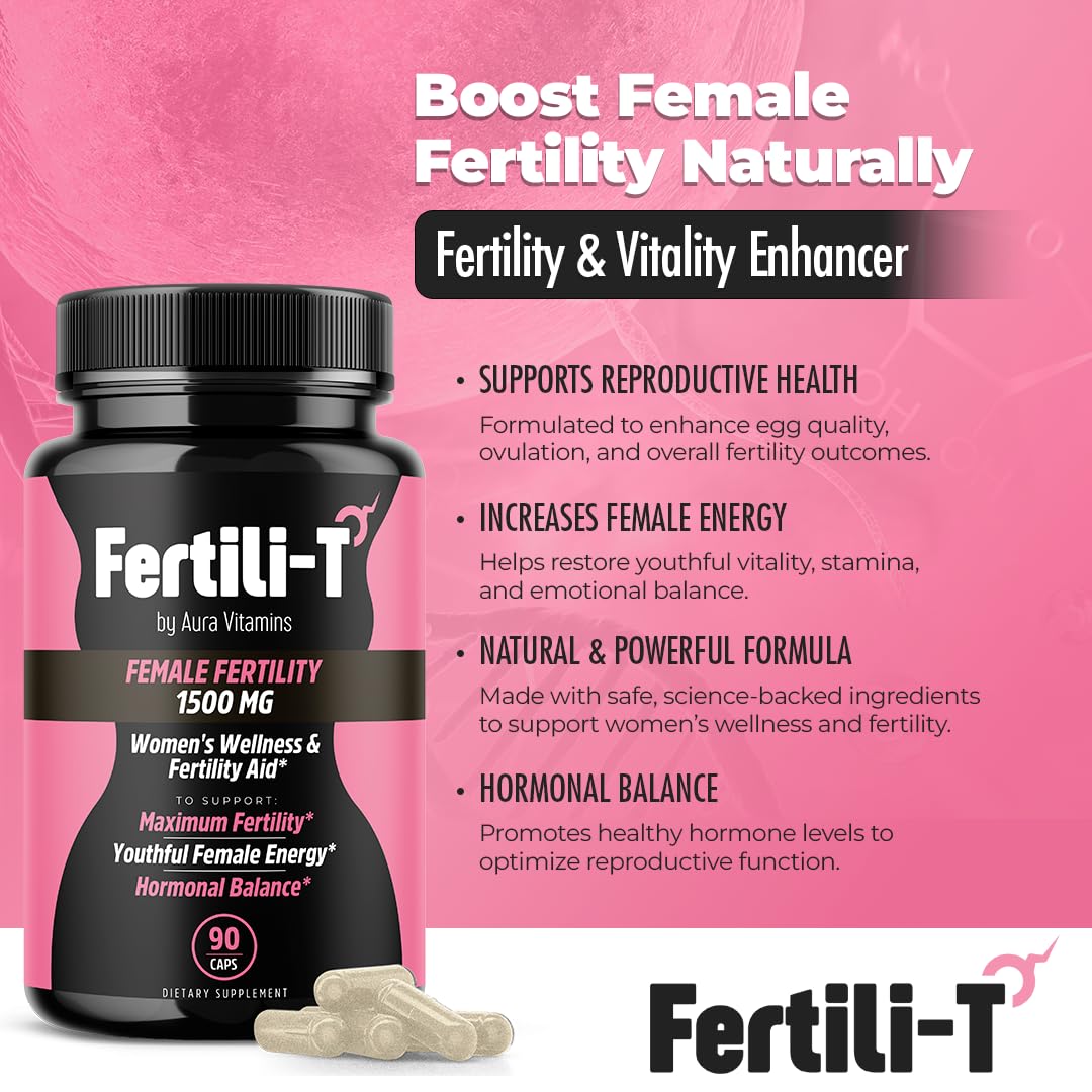 Fertili-t Female (90 Caps) Natural Fertility Support, Hormonal Balance & Prenatal Vitamins for Women, Conception Support, Natural Fertility Supplement with Aguaje & Red Maca (30-Day Supply) (1) AURA VITAMINS uk supplements