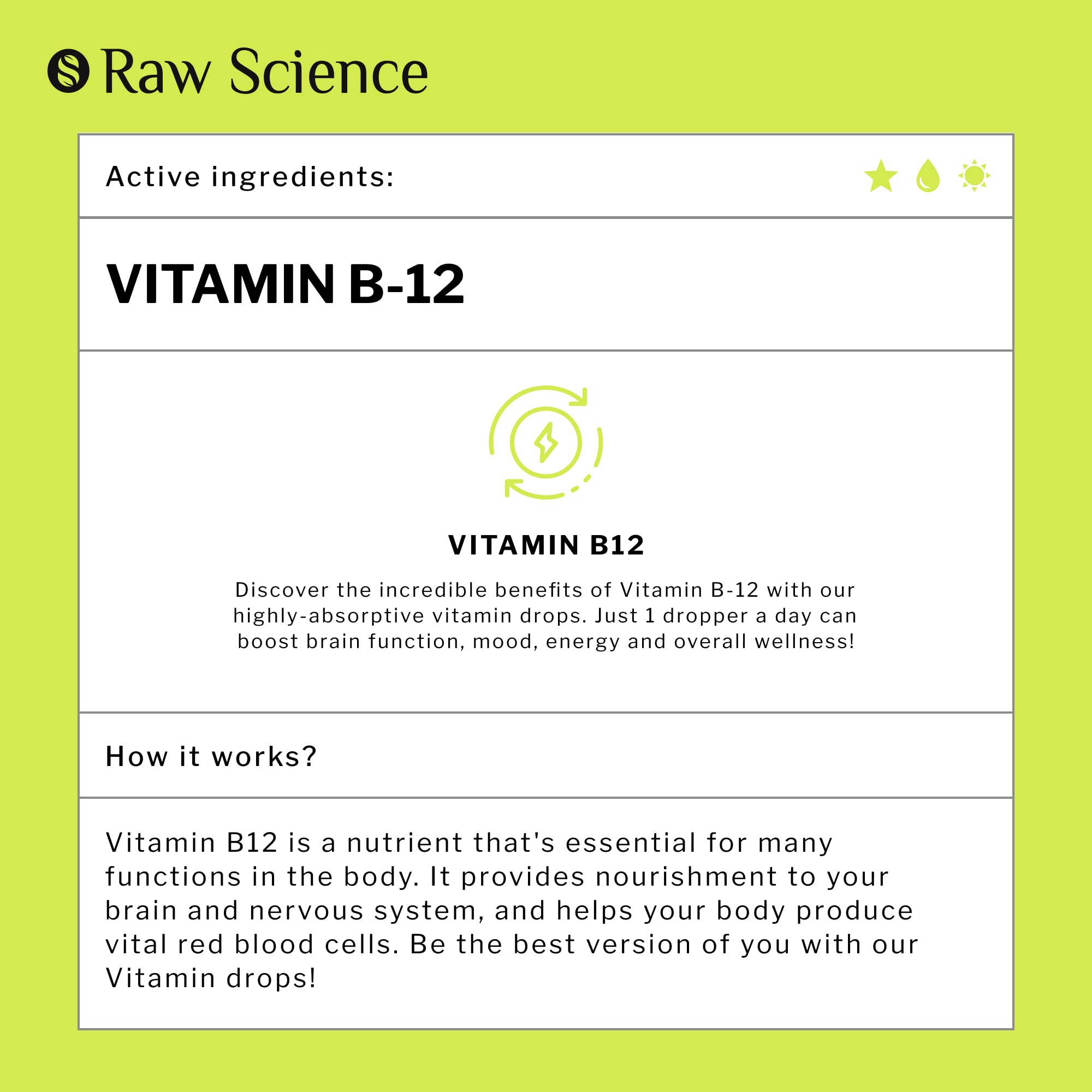 Vitamin B12 Liquid Drops Sublingual 5000mcg, Methyl & Methylcobalamin Supplements S RAW SCIENCE uk supplements