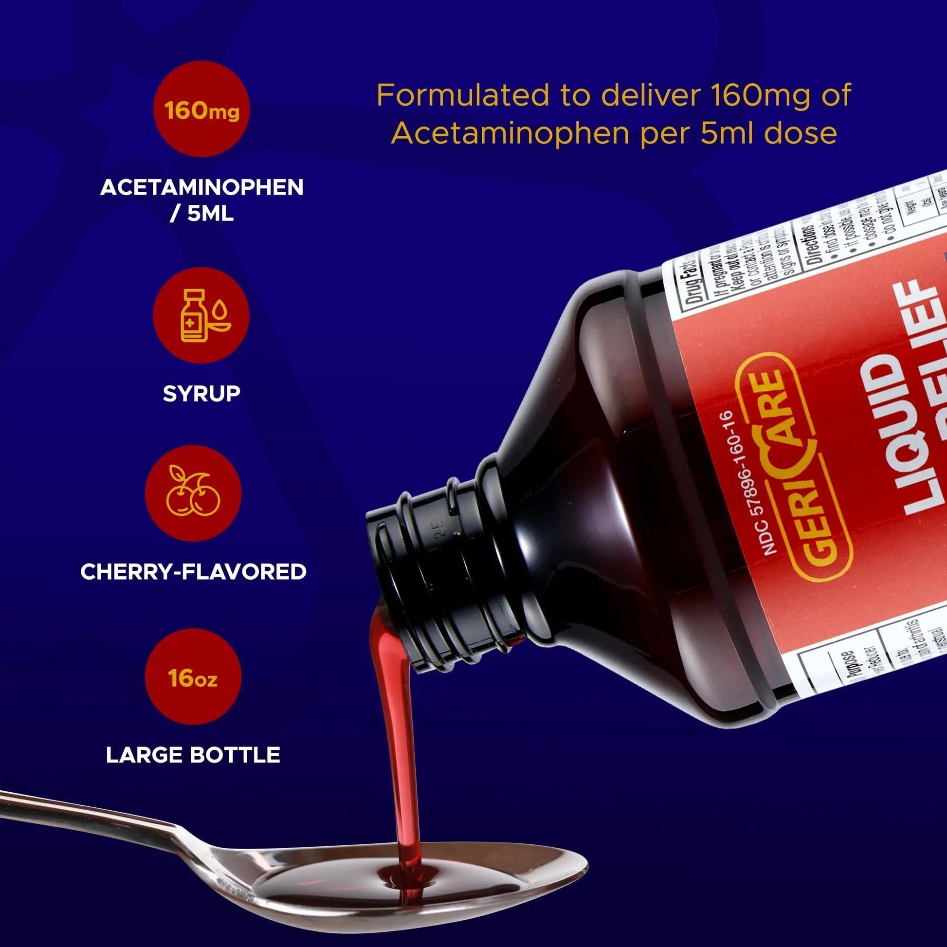 GeriCare Regular Strength Liquid Acetaminophen 160 mg, Pain Reliever, Fever Reducer, Aspirin & Alcohol Free, Cherry Flavored 16 Fl Oz (Pack of 2) GeriCare uk supplements
