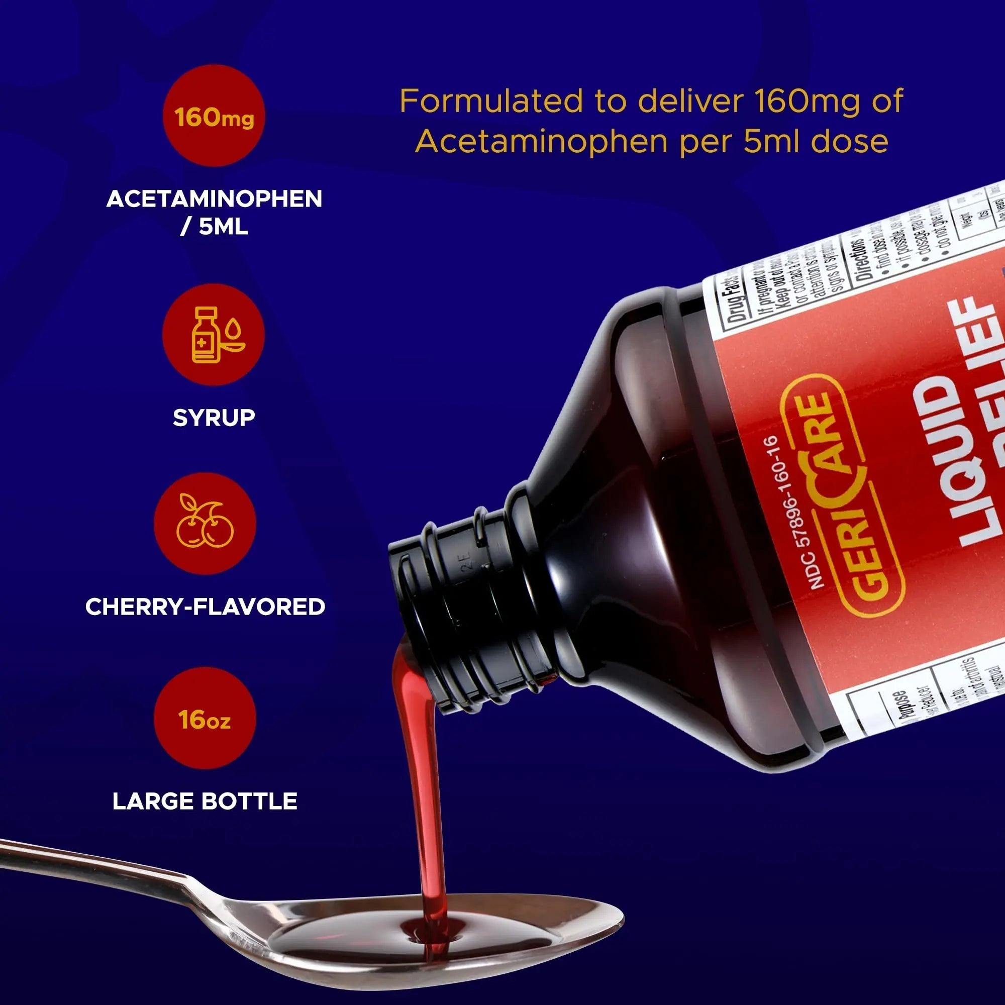 GeriCare Regular Strength Liquid Acetaminophen 160 mg, Pain Reliever, Fever Reducer, Aspirin & Alcohol Free, Cherry Flavored 16 Fl Oz (Pack of 2) GeriCare uk supplements