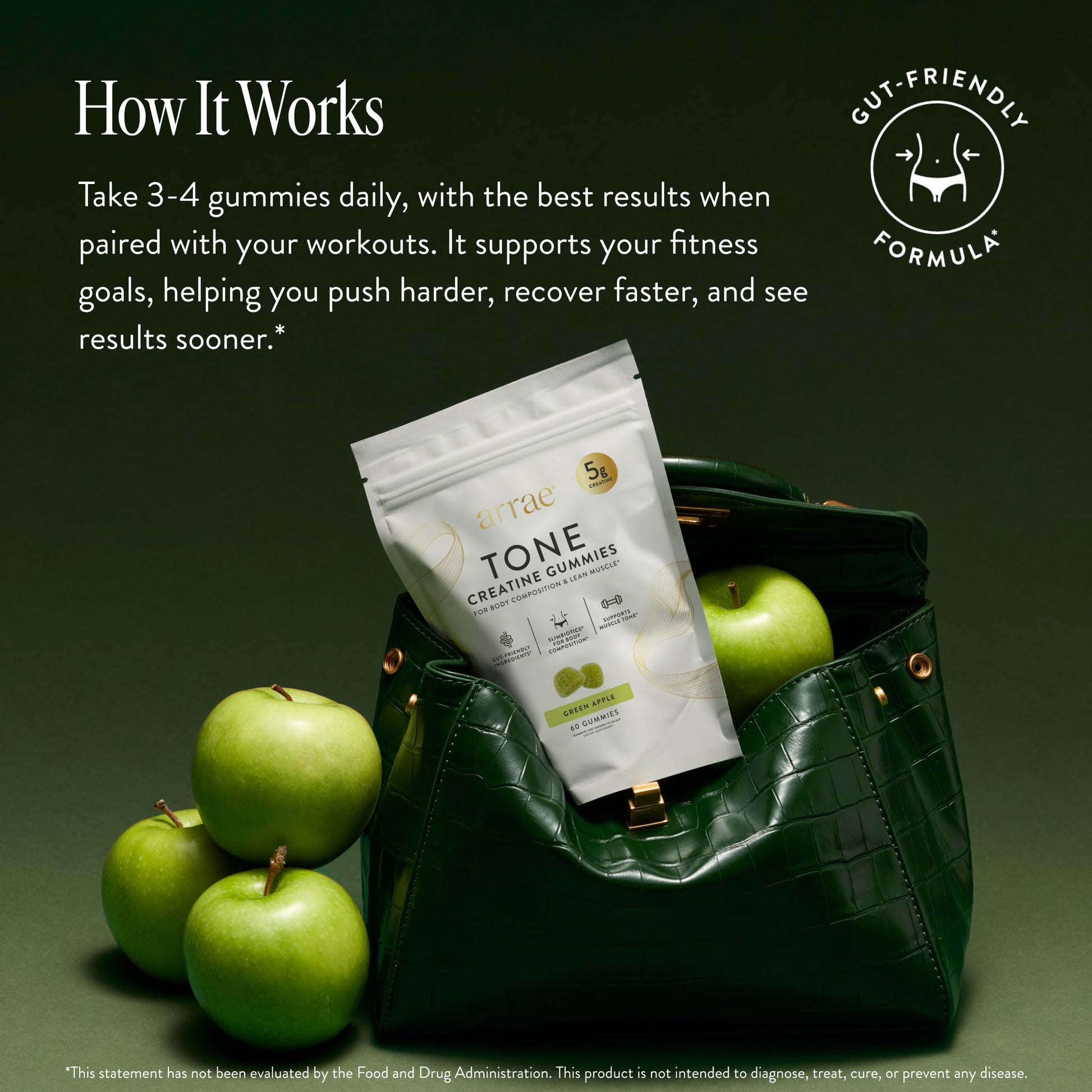 Arrae Tone Gummies – Creatine Monohydrate 5g for Women – Support Lean Muscle, Strength & Recovery – Hormone-Friendly Muscle Toning Supplement – Sour Green Apple Flavor – 60 Count (Sour Green Apple) Arrae uk supplements