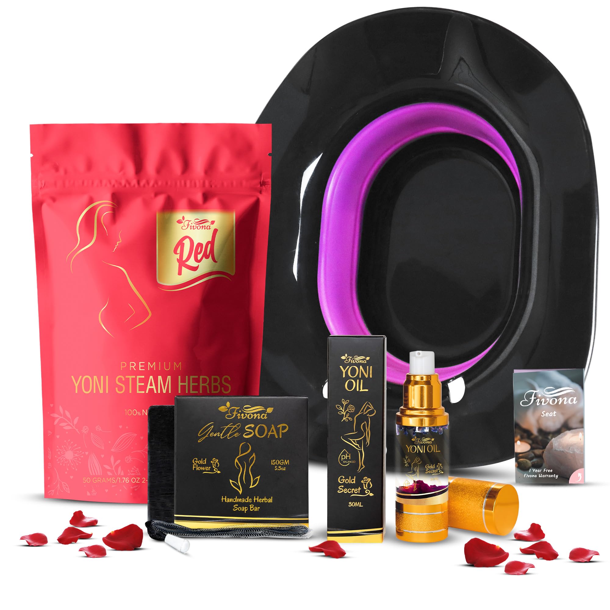 Fivona 4-in-1 Feminine Care Kit, Yoni Oil, Yoni Soap, Yoni Steaming Pot and Red Premium V Steam Herbs FIVONA uk supplements