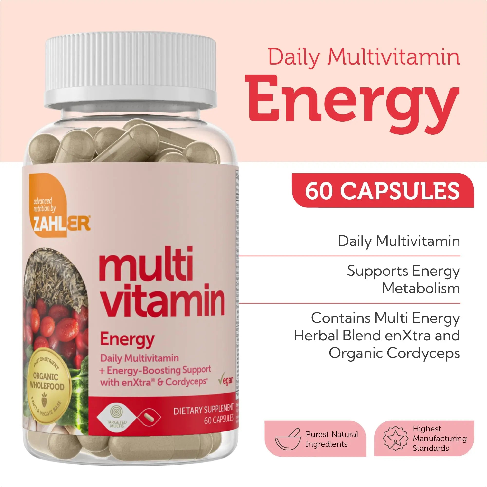 Zahler - Daily Multivitamin for Women & Men with Energy Vitamins, Minerals & Iron (60 Count) Kosher Men & Womens Multivitamins for Healthy Energy Zahler uk supplements