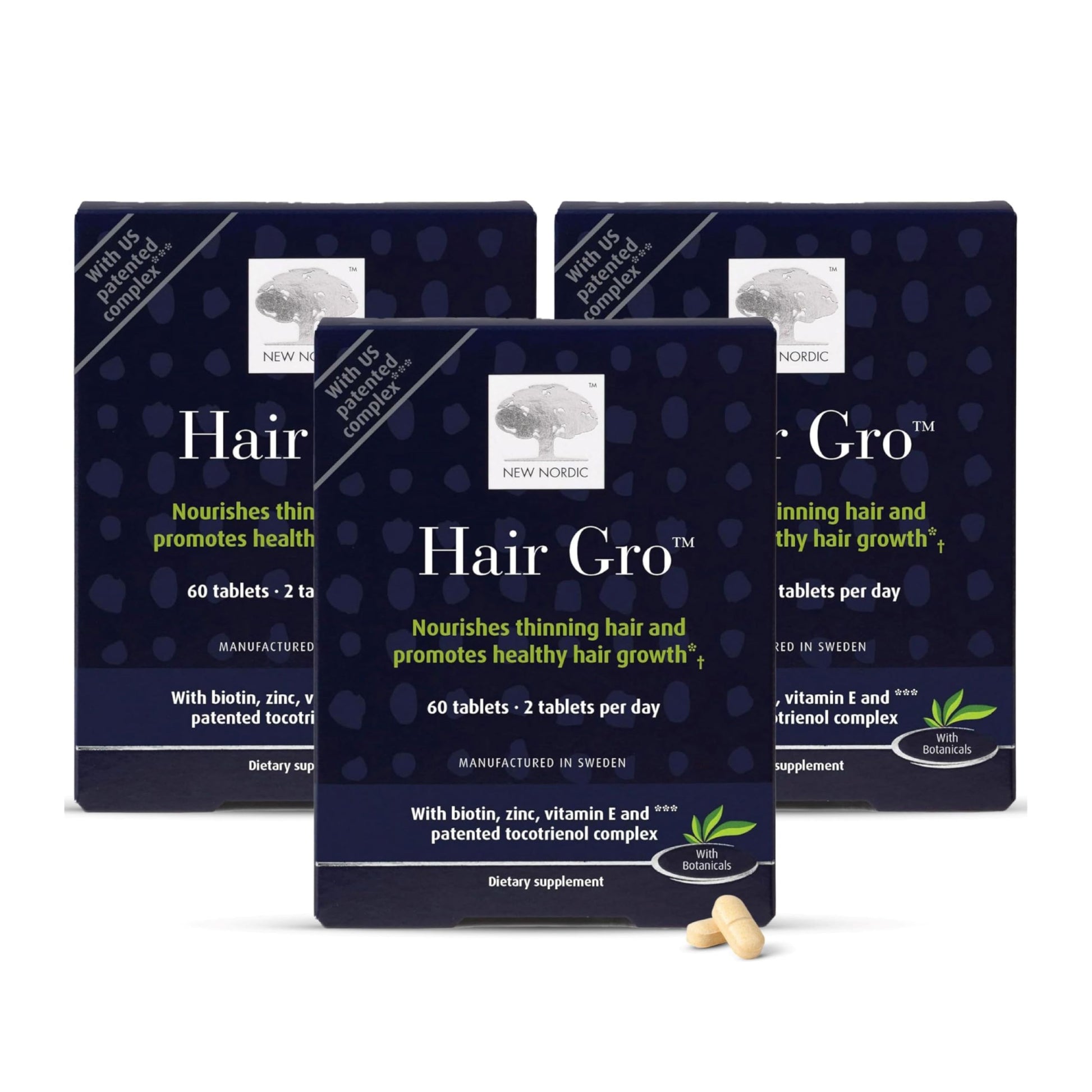 NEW NORDIC Hair GRO, Hair Growth Supplement, Biotin & Palm Fruit Extract Tocotrienols for Natural Regrowth, 60 Count (Pack of 3) NEW NORDIC uk supplements