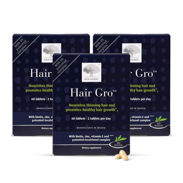 NEW NORDIC Hair GRO, Hair Growth Supplement, Biotin & Palm Fruit Extract Tocotrienols for Natural Regrowth, 60 Count (Pack of 3) NEW NORDIC uk supplements