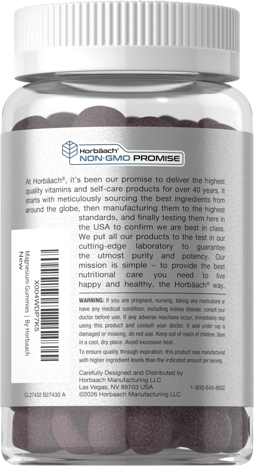 Horbäach Magnesium Glycinate Gummies | 60 Count | Sour Grape Flavor | High Absorption | Vegan, Non-GMO, Gluten Free Horbäach uk supplements
